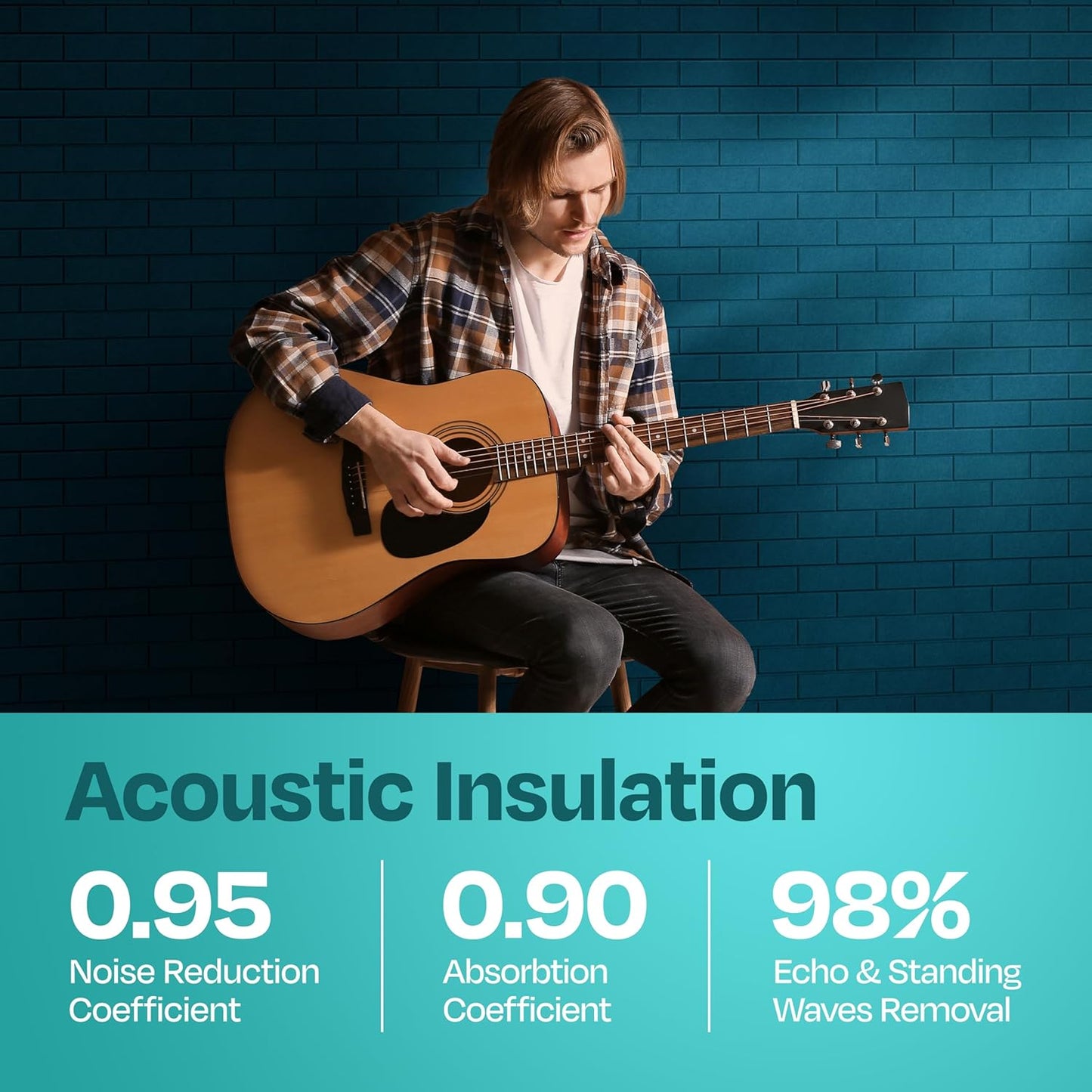 Acoustic Panels 18-Pack Soundproof Wall 12"X12"X0.4" Brick Style Premium Sound Dampening Easy Self Adhesive Installation - [Ocean Turquoise]