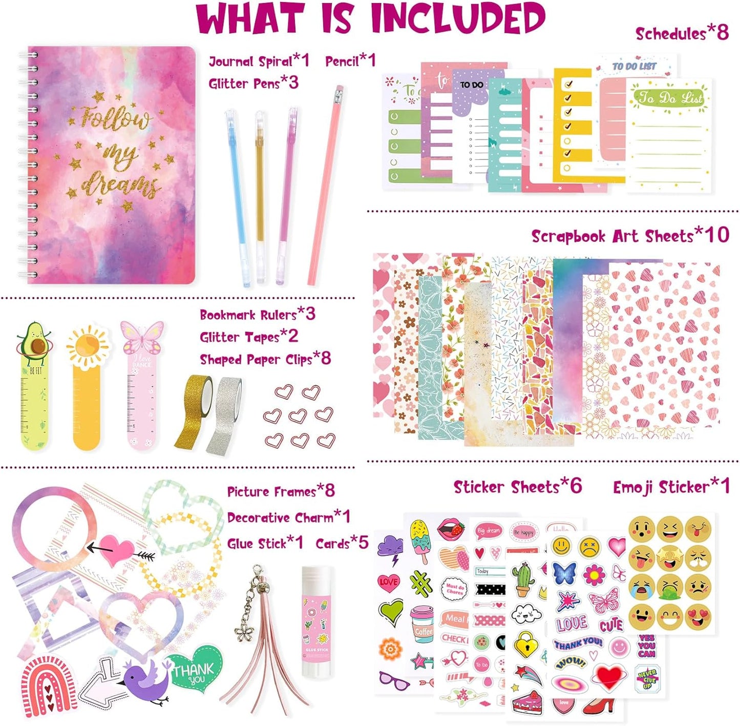VERTOY DIY Journal Kit for Girls - Journaling Toys Set for Teen Kids, Art Crafts Scrapbook Diary Supplies Set, Ideal Gifts for 8 9 10 11 12 13 14 Year Old Teens
