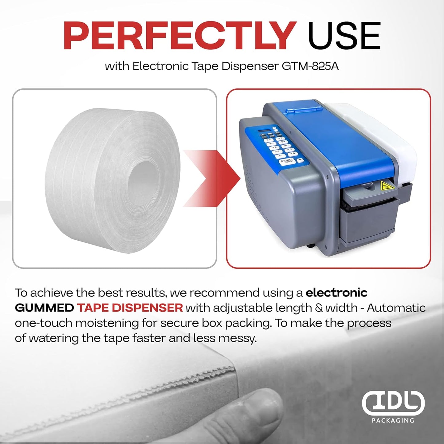 IDL Packaging 3" x 375 feet Reinforced Water-Activated Kraft Gummed Tape 70lb Thickness (Pack of 10) - Secure Paper Packing Tape for Secure Carton Sealing - Heavy-Duty for All Conditions, Brown