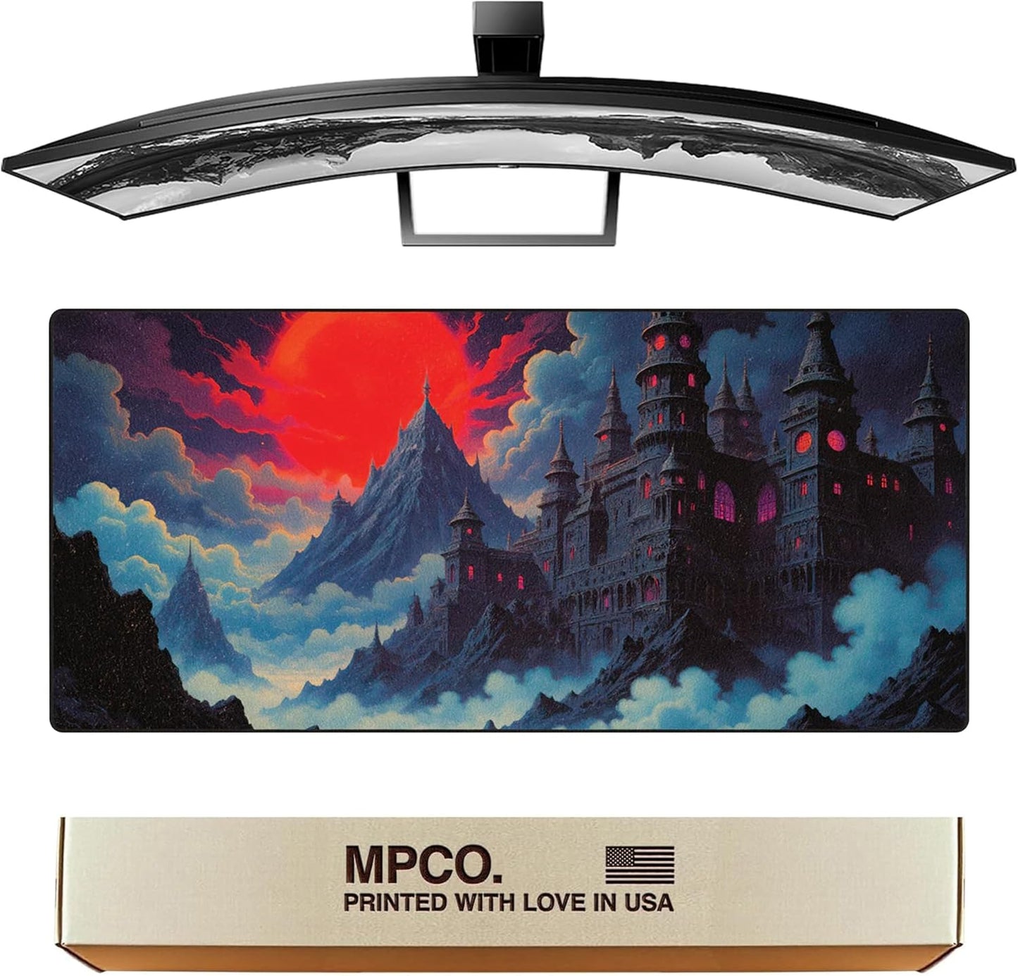 MPCO. Dark Fantasy Large Gaming Desk Pad - 36" x 17" Aeroglyde Fabric The Red Luna Desk Mats - Non-slip, Washable, Smooth Glide for Precision Gaming & Work