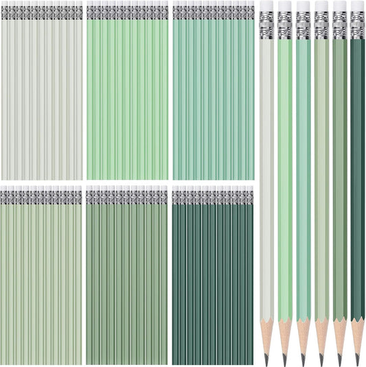 TecUnite 120 Pcs #2 HB Pencils with Eraser No 2 Unsharpened Wooden Hexagonal Pencils for Adults Gifts for School Exam art Learning Office Sketching(Green Series)