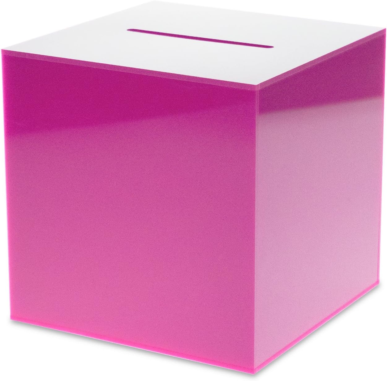 Source One Premium Acrylic Cube Donation Box with Deluxe Rear Open Door and Cam Lock Suggestion Box (12 Inch, Pink)