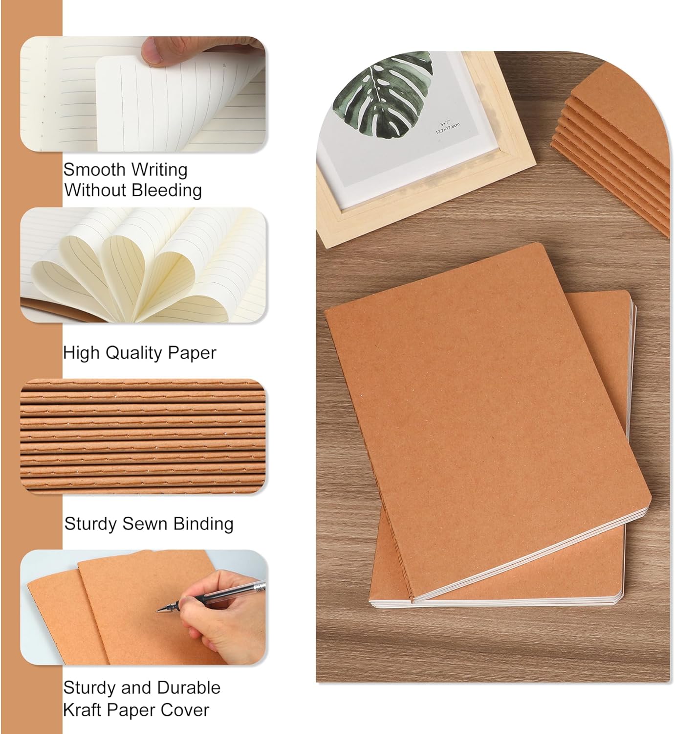 miikoul 24 Pack A5 Kraft Paper Notebook Lined Journal Bulk, 8.3 X 5.5 Inch, 60 Pages/30 Sheets, 80gsm, Travel Notebook Notepad for Adult, Students, Gift, Office, Back to School Supplies