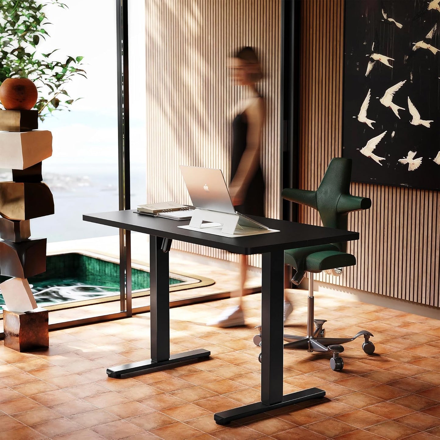 HUANUO 43 x 24 inch Electric Standing Desk Adjustable Height, 4 Memory Height Settings, Sit Stand Up Desk for Home Office & Computer Workstation, Black