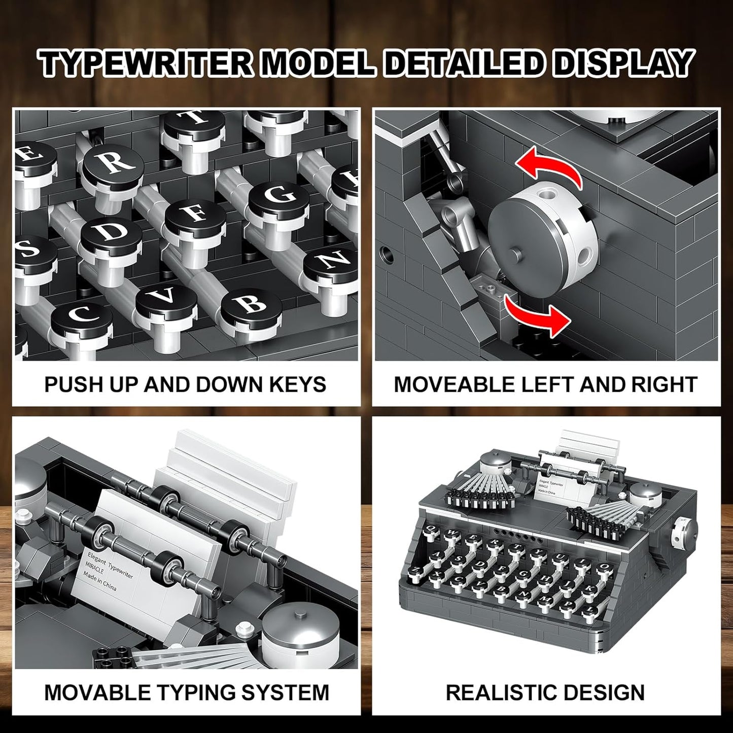 XIU Ideas Retro Typewriter Building Blocks Set,Typewriter Mini Building Blocks Set for Adult,STEM Vintage Building Blocks Kit for Kid 6+(1136pcs),Collectible Typewriter Display Model Black