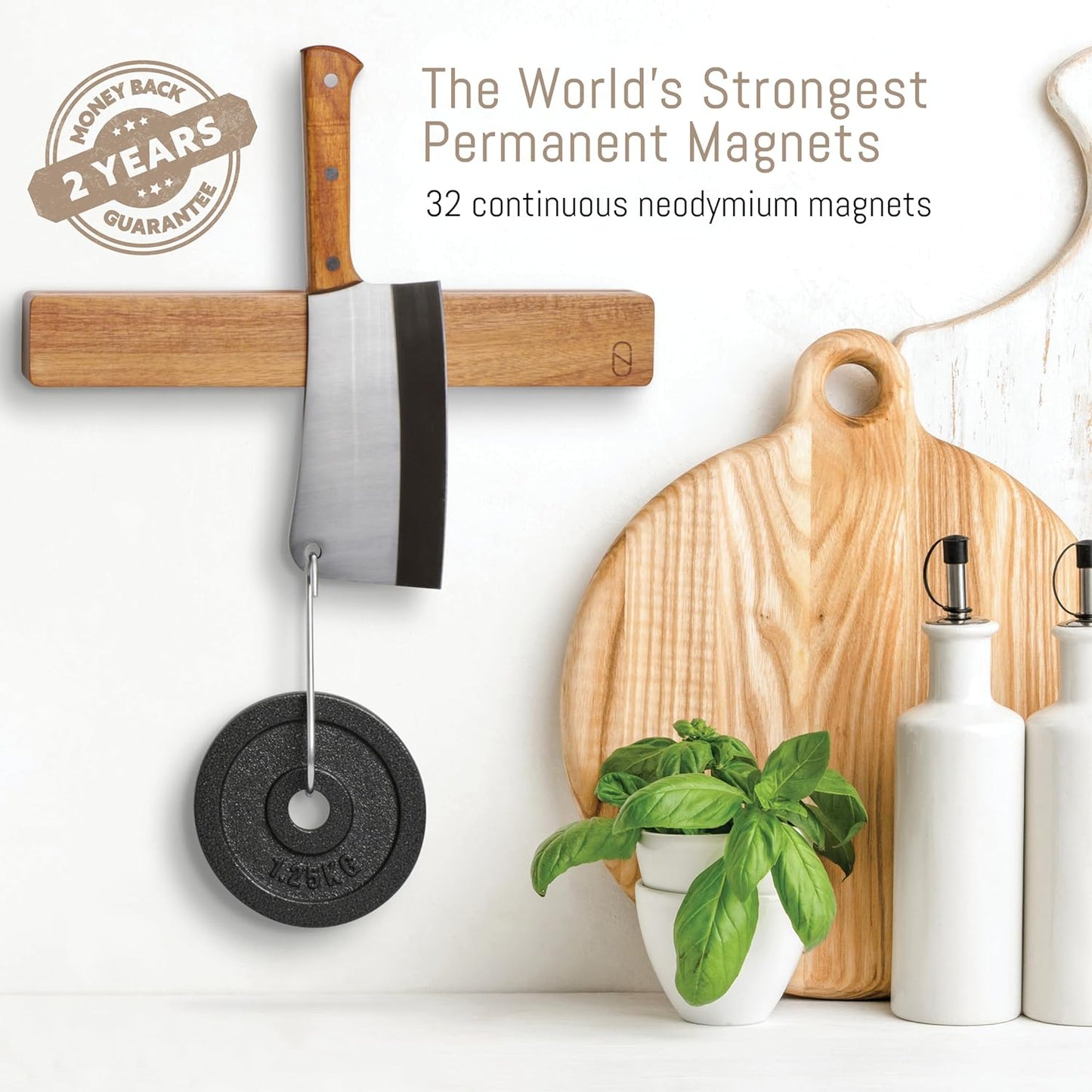Premium 16 inch Magnetic Knife Holder for Wall with 2x Storage & Charming Wood - Knife Magnetic Strip, Under Cabinet Magnet Knives Storage - Magnet Strip Rack Kitchen Utensil Holder Organizer Tool