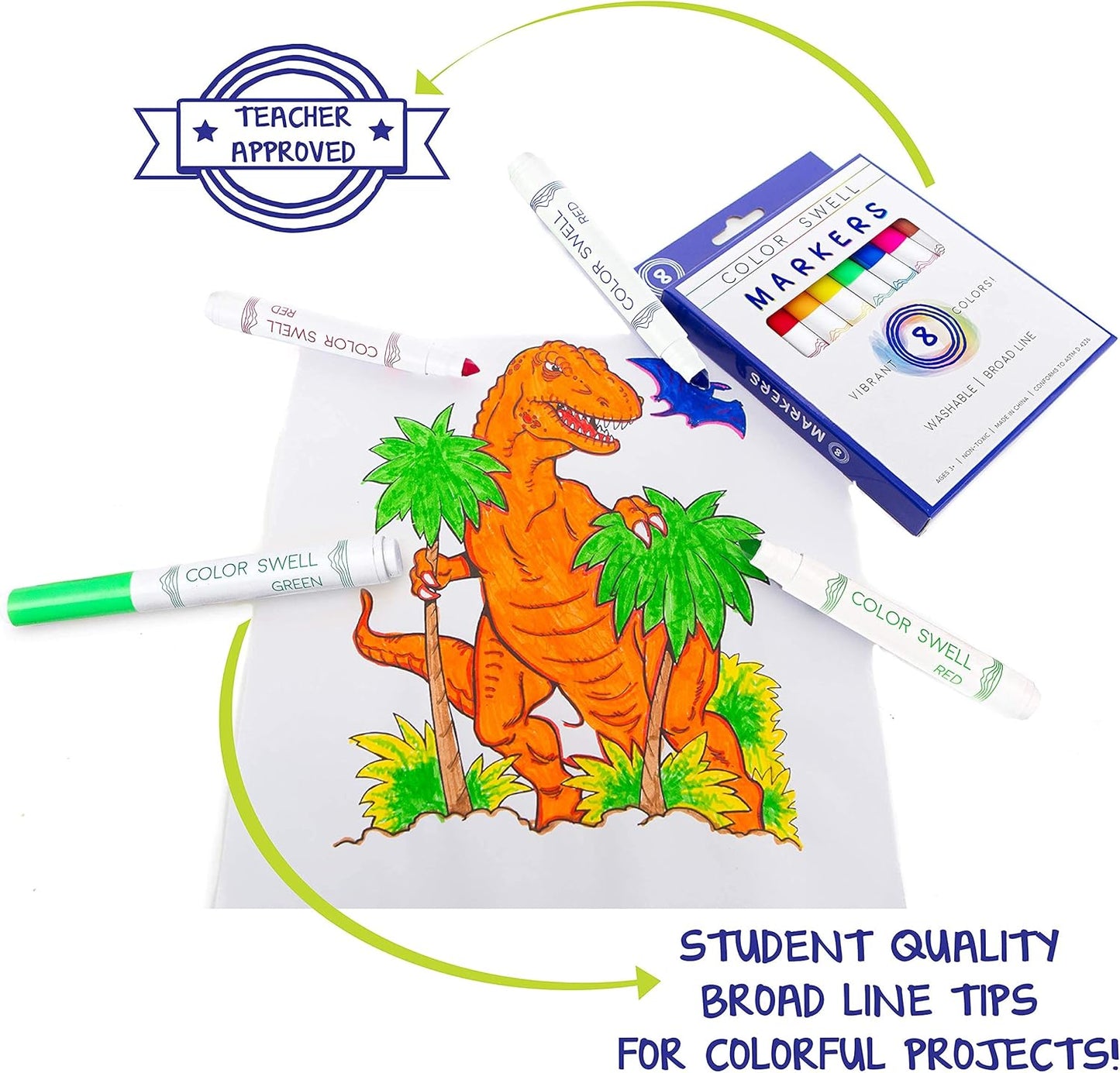 Color Swell Washable Bulk Markers - 18 Boxes of 8 Vibrant Colors (144 Total) Perfect for Kids, Parties, Classrooms - Broad Line Markers
