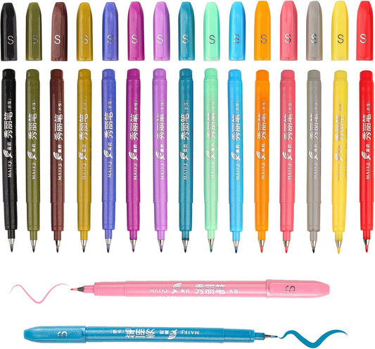 Felt Tip Pens, 15pcs Calligraphy pen Assorted Colors Sign Brush Pen Art Brush Marker Water Based Journaling Pen Set for Beginners Beginner Adult Lettering, Calligraphy (15pcs)