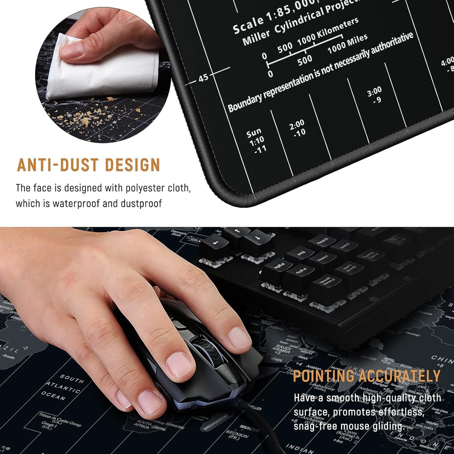 JIALONG Big World Map Large Mouse Pad Gaming Desk Mat XXL Mousepad with Non-Slip Keyboard Pad for Laptop, Computer and PC - 35.4 x 15.7 inches