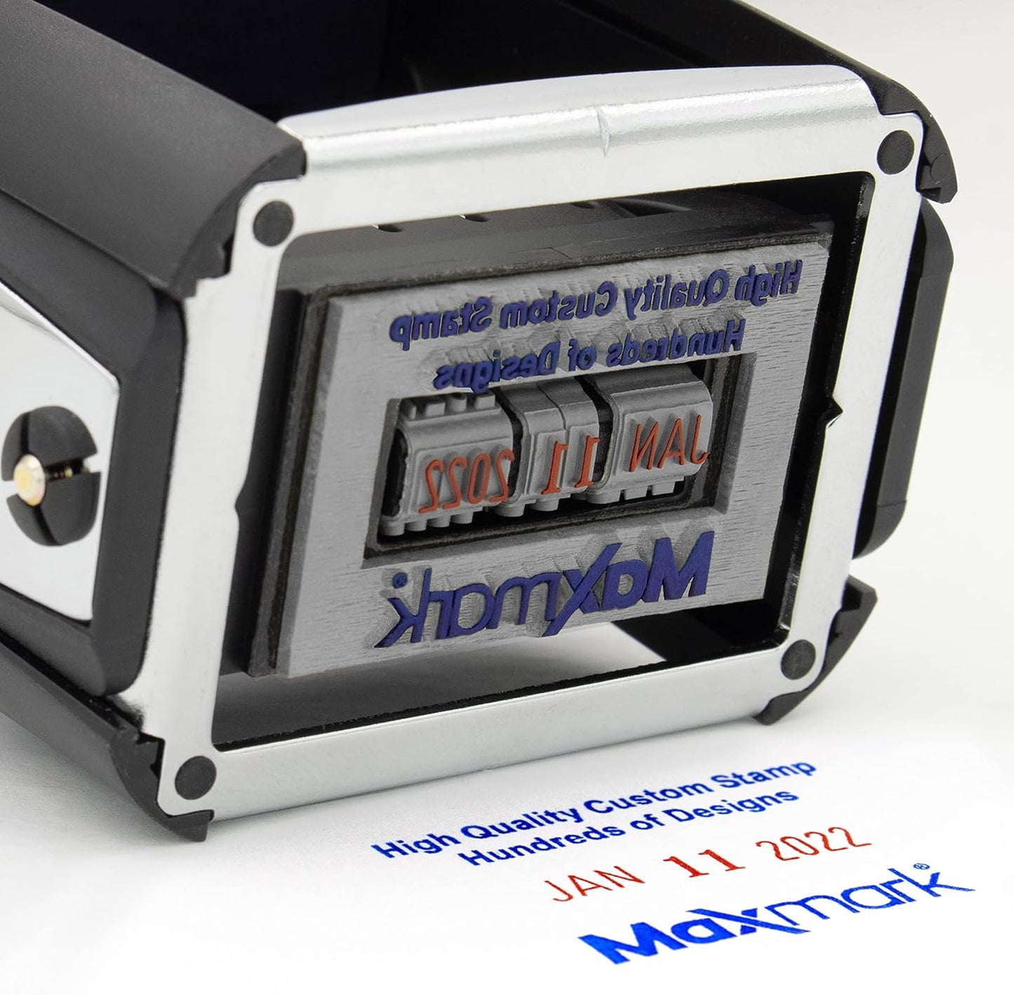 Heavy Duty Date Stamp with Your Custom Text, Self Inking Stamp - 1" x 1-5/8” - Choice of Ink Color