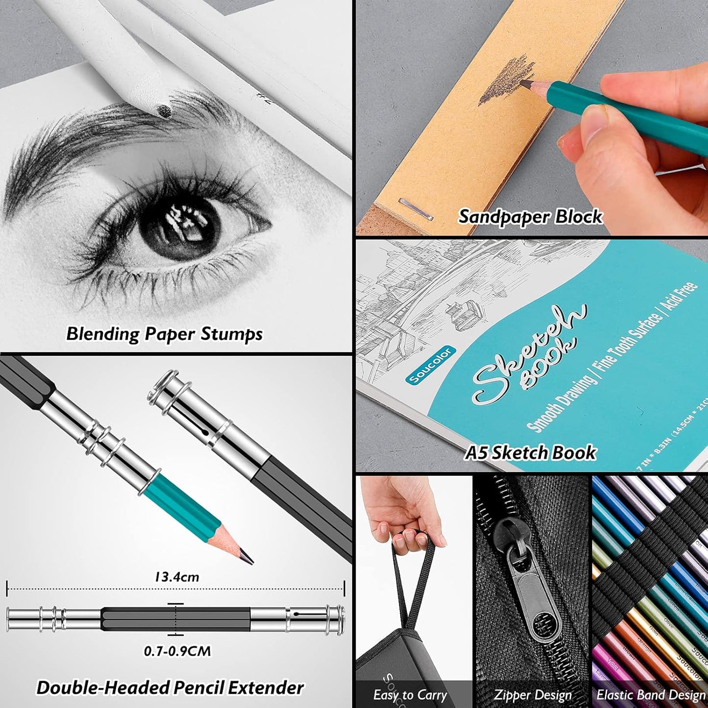 Soucolor 73 Pack Art Supplies Sketching Kit for Adults Kids Teen Gifts, School Supplies, Drawing Sketching Pencils with Sketchbook, Coloring Book, Colored Watercolor Metallic Graphite Charcoal Pencils