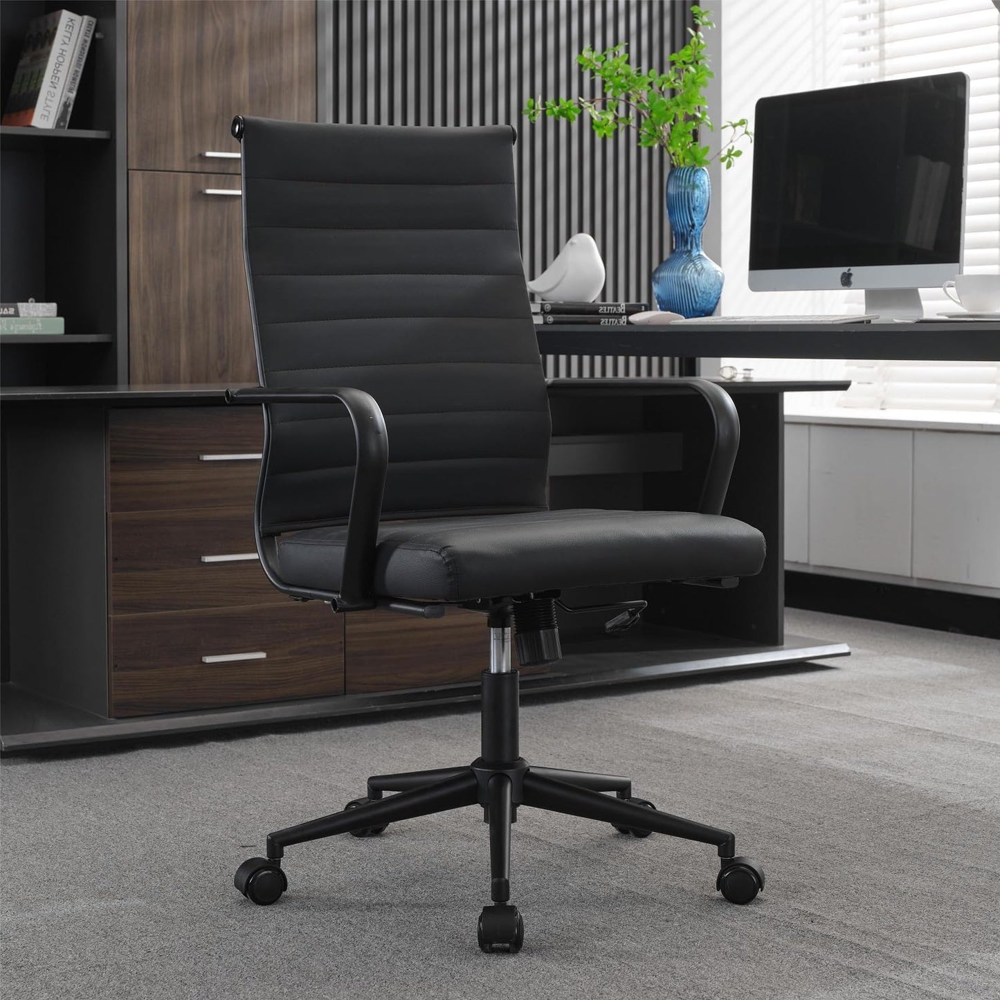 Okeysen Office Desk Chair Conference Room Chairs Modern Ergonomic Executive Swivel Chair Adjustable Height PU Leather Home Desk Chairs with Armrests Comfy Computer Task Chairs with Wheels (Black)