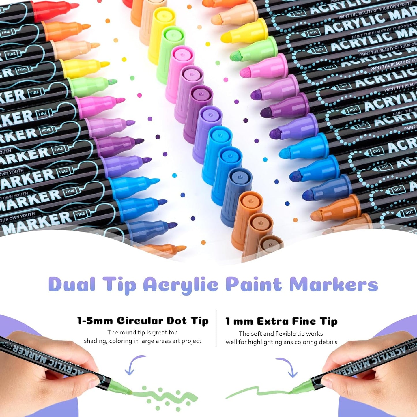 60 Colors Dual Tip Acrylic Paint Pens Markers, Double Tip Premium Acrylic Markers for Wood, Rock Painting, Glass, Canvas, Stone, DIY Crafts Making Art Supplies