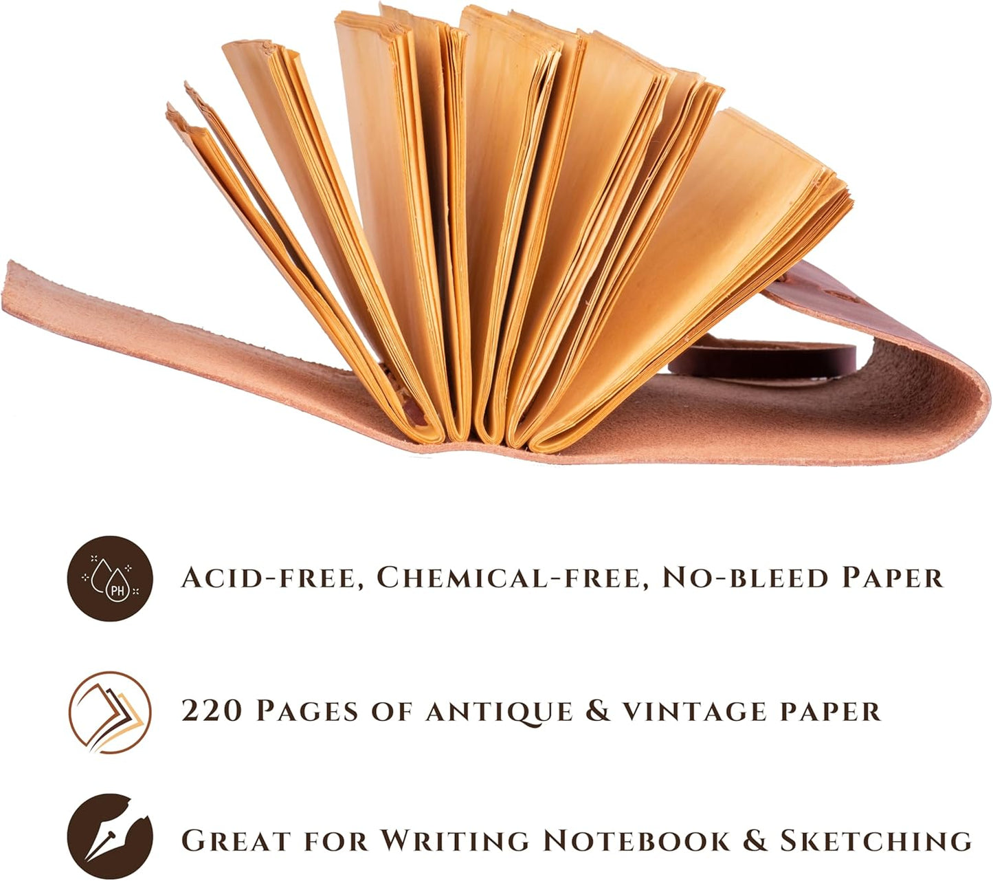 LEATHER VILLAGE Leather Bound Journal - Rustic Brown, 7"X5", 220 Pages - Vintage Blank Paper Diary for Writing, Drawing, Sketchbook, and Travel Notebook - Ideal for Women and Men