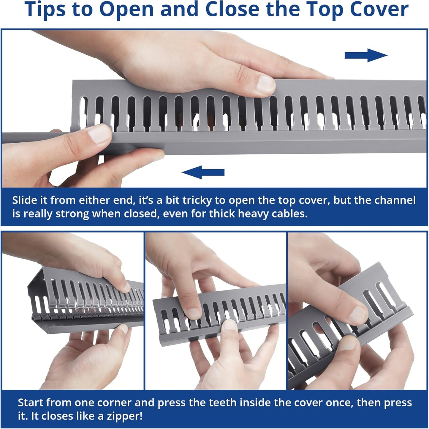 94.5in(6X L15.7in) Professional Server Rack Cable Management Raceway, H1.6in x W1.2in Cable Raceway Kit, Electrically Safe PVC Open Slot Wire Raceway for Under Desk/Computer/Network Cords, Grey