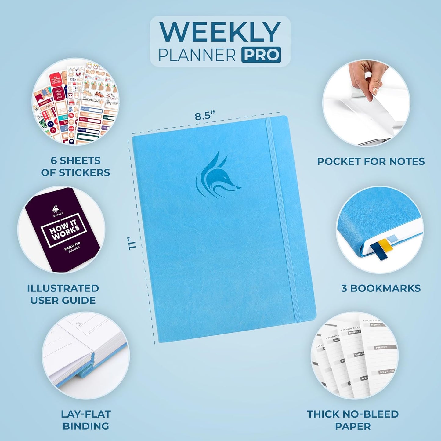 Clever Fox Planner PRO – Weekly & Monthly Life Planner to Increase Productivity, Time Management and Hit Your Goals, 8.5x11″ (Blue)