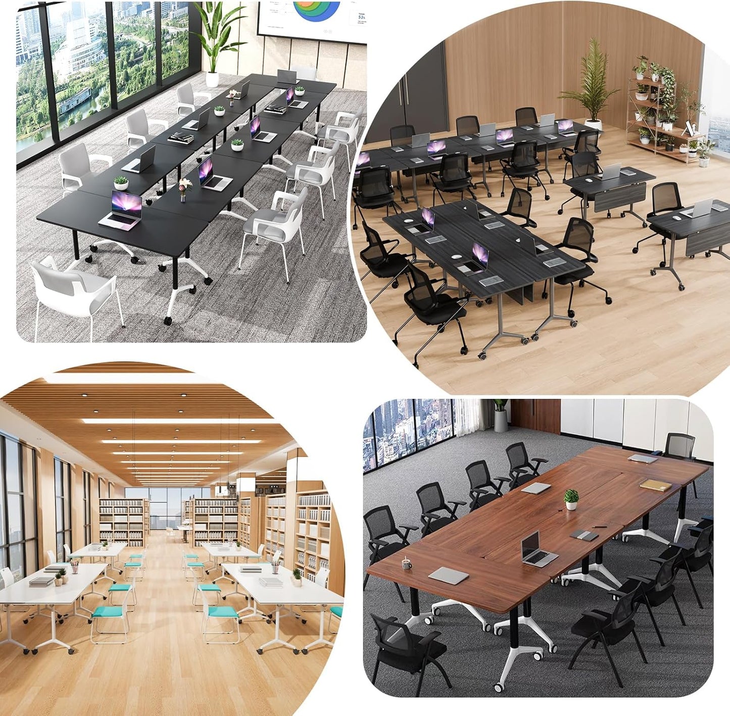 Conference Room Table, Folding Conference Tables,Thicken Grey Tabletop,Flip Top Wooden Seminar Meeting Room Table for Conference Room Offices (6, BlackWoodGrain, 61.0“)