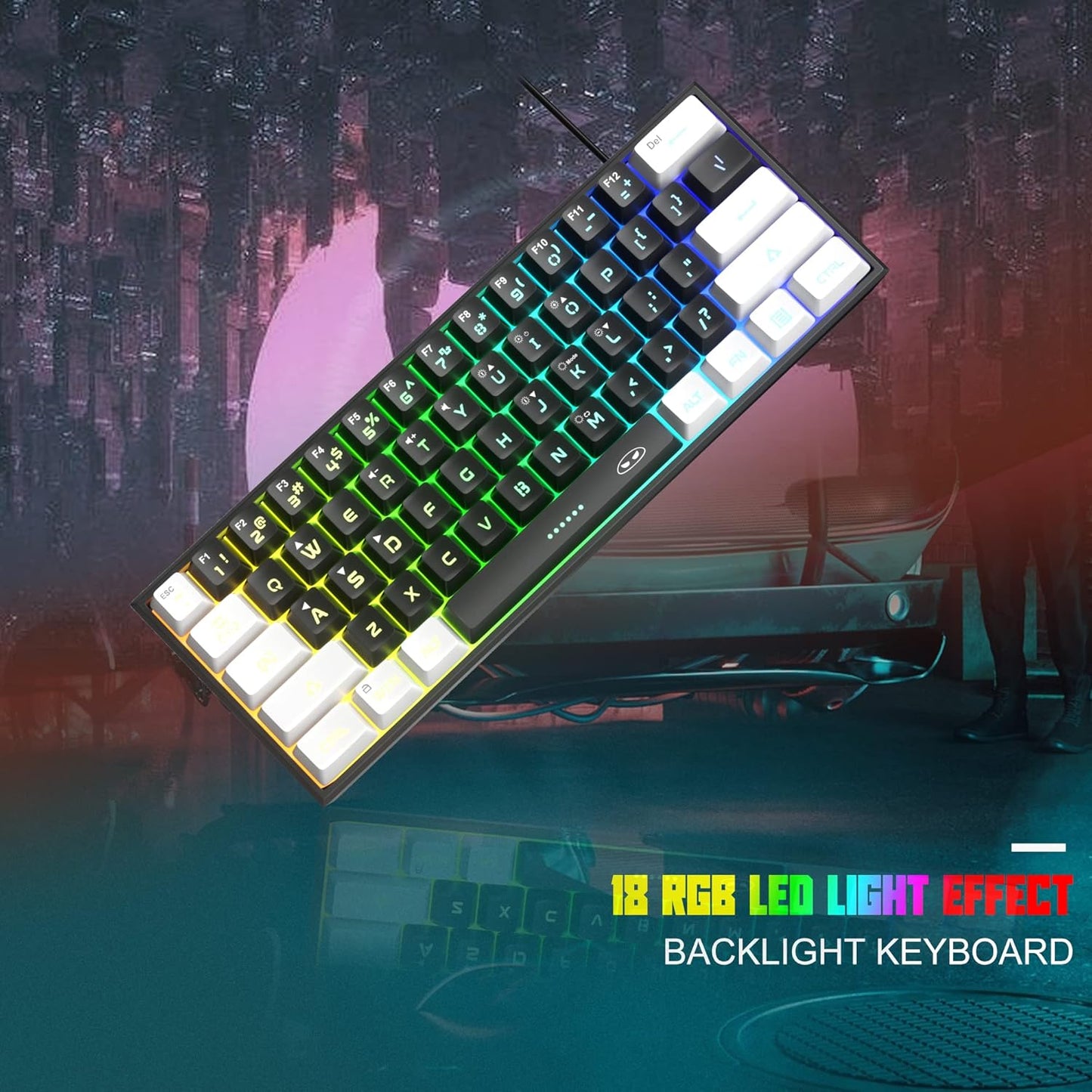 MageGee Mini 60% Gaming Keyboard, RGB Backlit 61 Key Ultra-Compact Keyboard, TS91 Ergonomic Waterproof Mechanical Feeling Office Computer Keyboard for PC, MAC, PS4, Xbox ONE Gamer(White Black)…