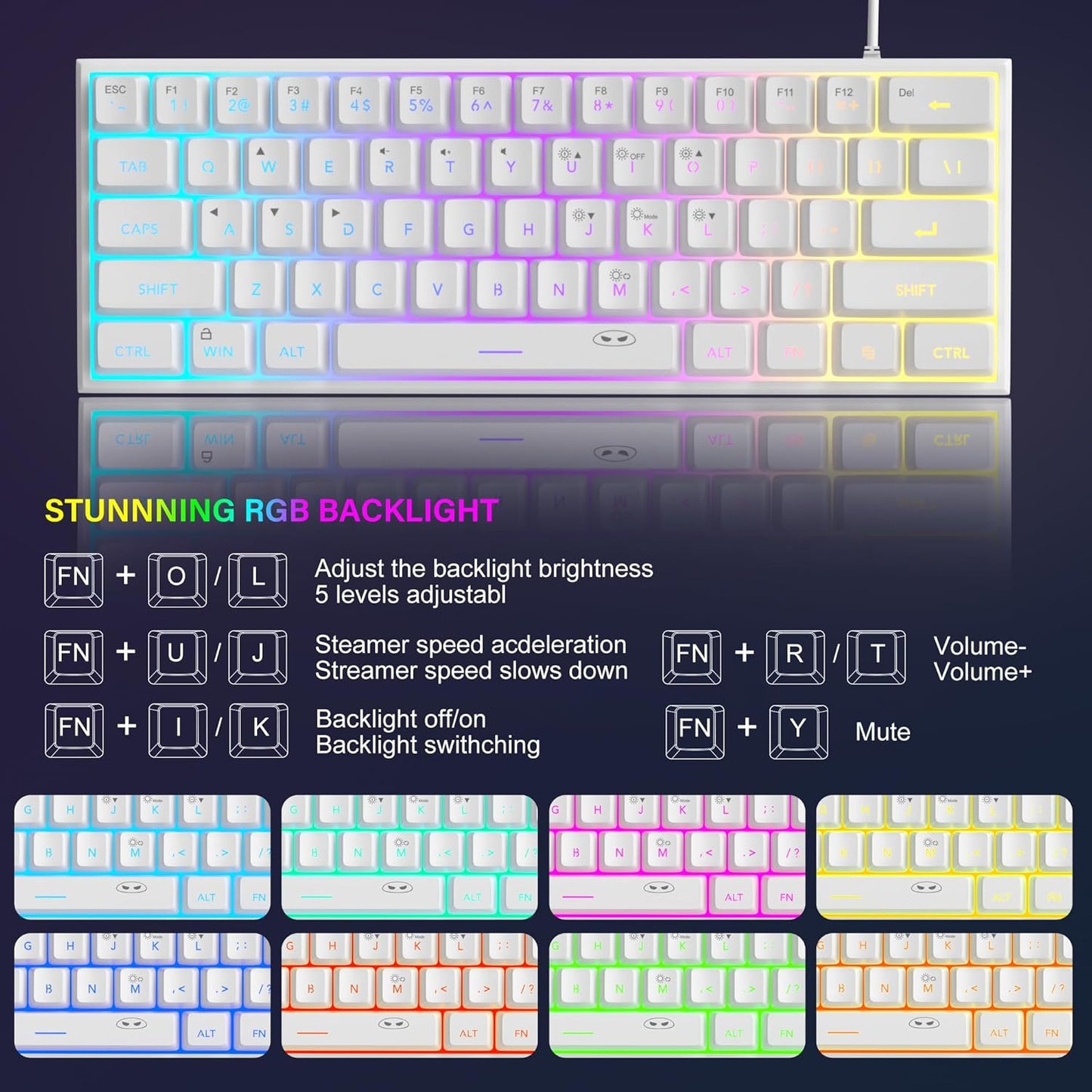 MageGee Mini 60% Gaming Keyboard, Upgrade RGB Backlit 61 Key Ultra-Compact Keyboard, TS91 Ergonomic Waterproof Mechanical Feeling Office Computer Keyboard for PC, MAC, PS4, Xbox ONE Gamer(White)