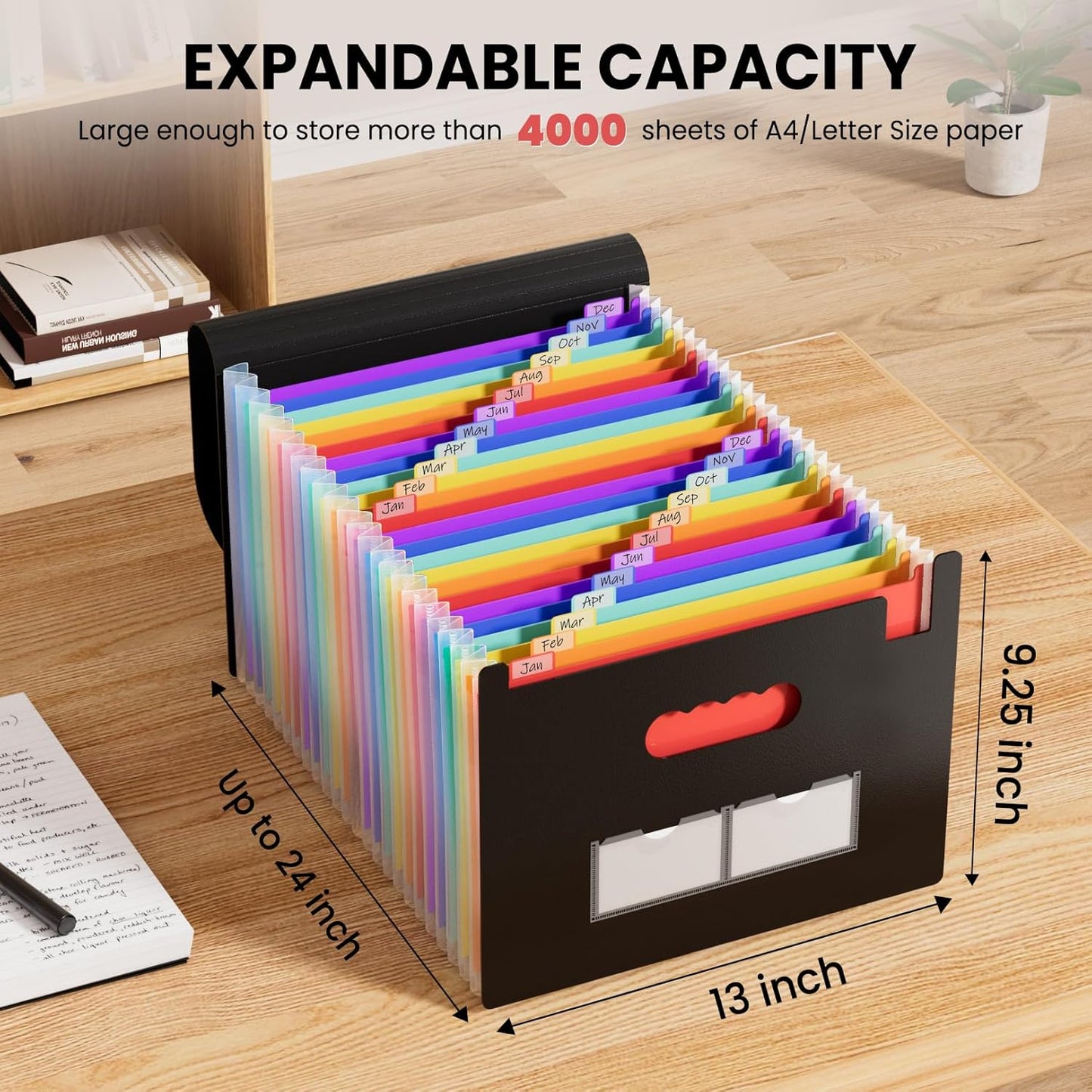Sooez 24 Pockets Expanding File Folder with Blank Labels, According File Organizer with Expandable Cover, Desktop Accordion Folders Letter A4 Paper Document Storage Organizer, Blue