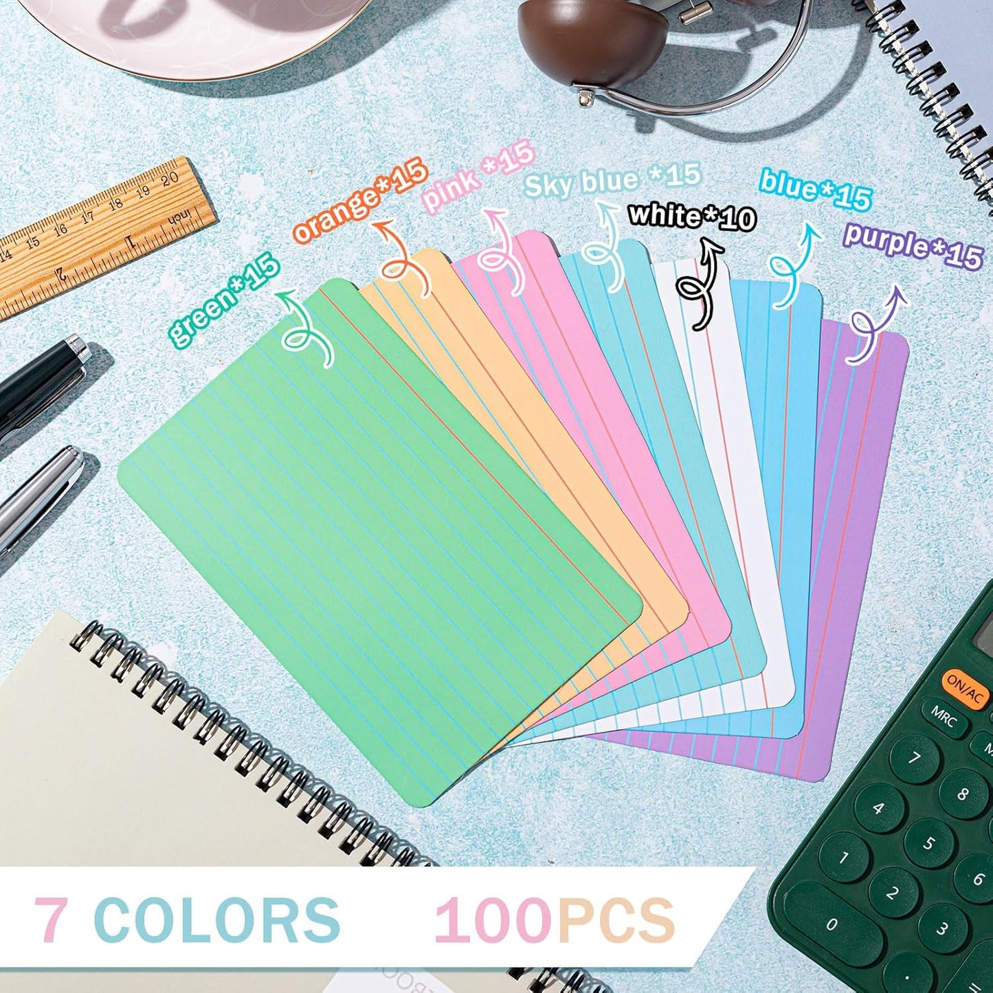 Harloon 100 Pcs Dry Erase Index Cards 3 x 5 Inch Laminated Reusable Dry Erase Note Cards Sheets for Office to Do List (Ruled Candy Color)