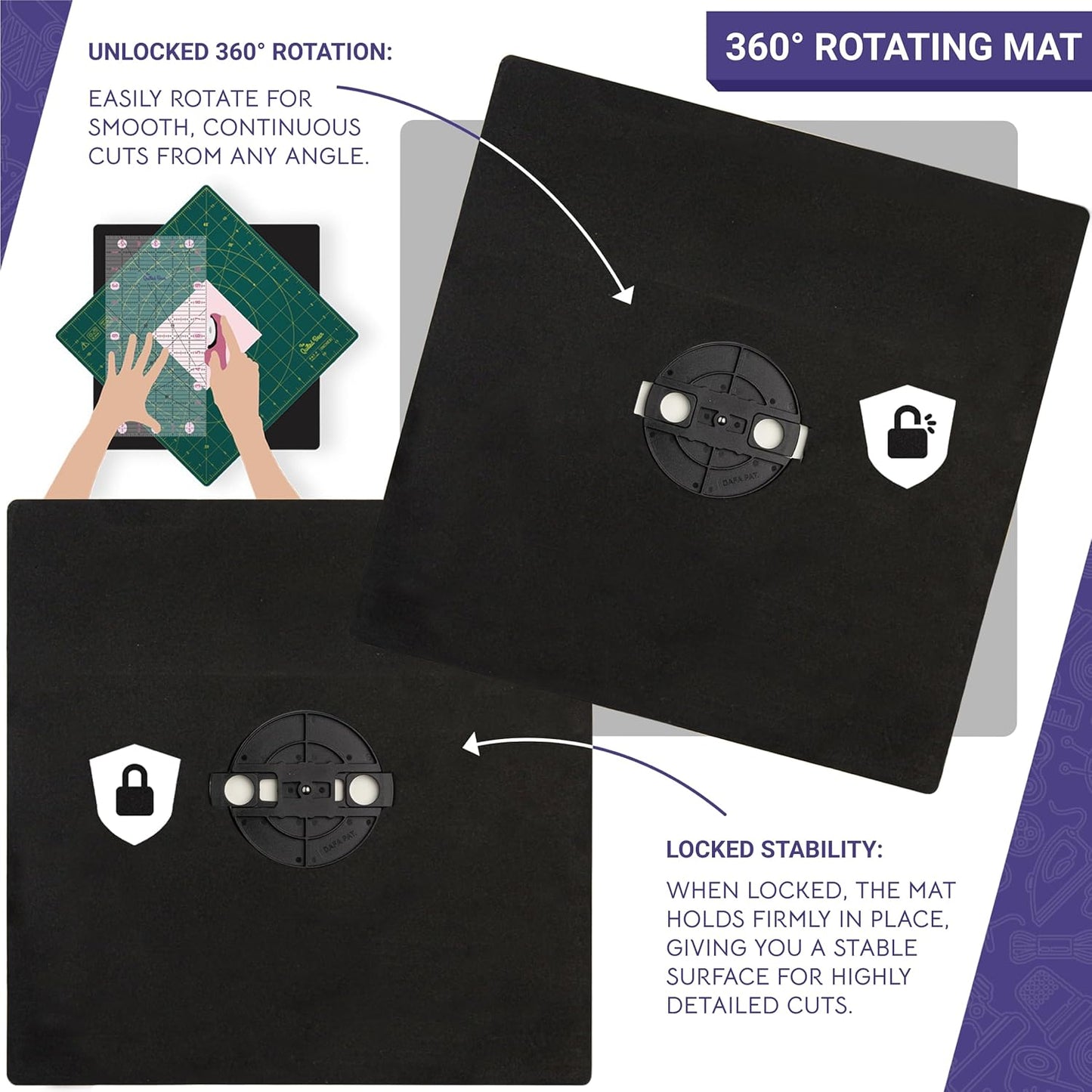 The Quilted Bear Rotating Cutting Mat 12" x 12" - Locking & Rotating Self Healing Cutting Board for Sewing, Fabric & Effortless Quilting - 360 Degree Sewing Supplies Mat for Craft Table (Green)