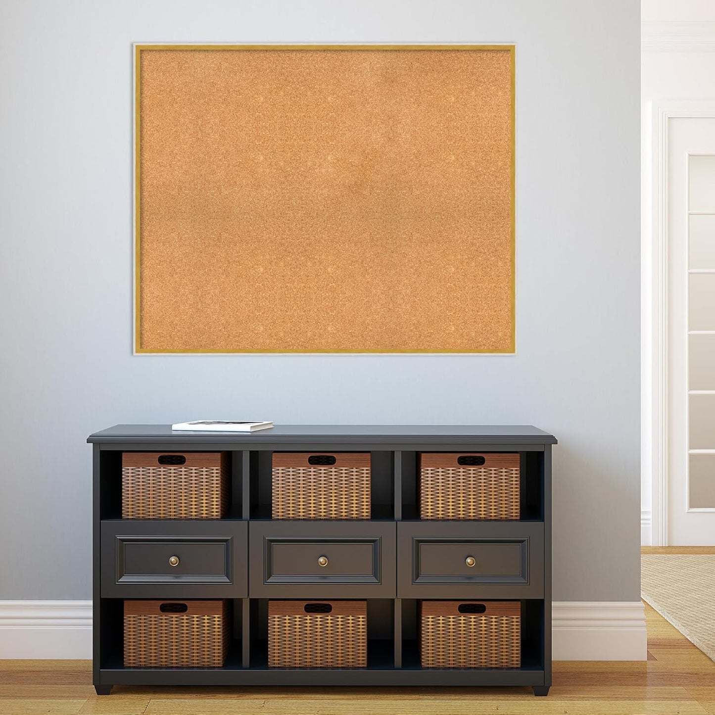 Amanti Art Natural Cork Board for Wall, 35x43 Vision Board with White Frame, Oversize Corkboard Office Decor for Home Organization, Modern Corkboard Pinboard to Display Items for Home Organization in