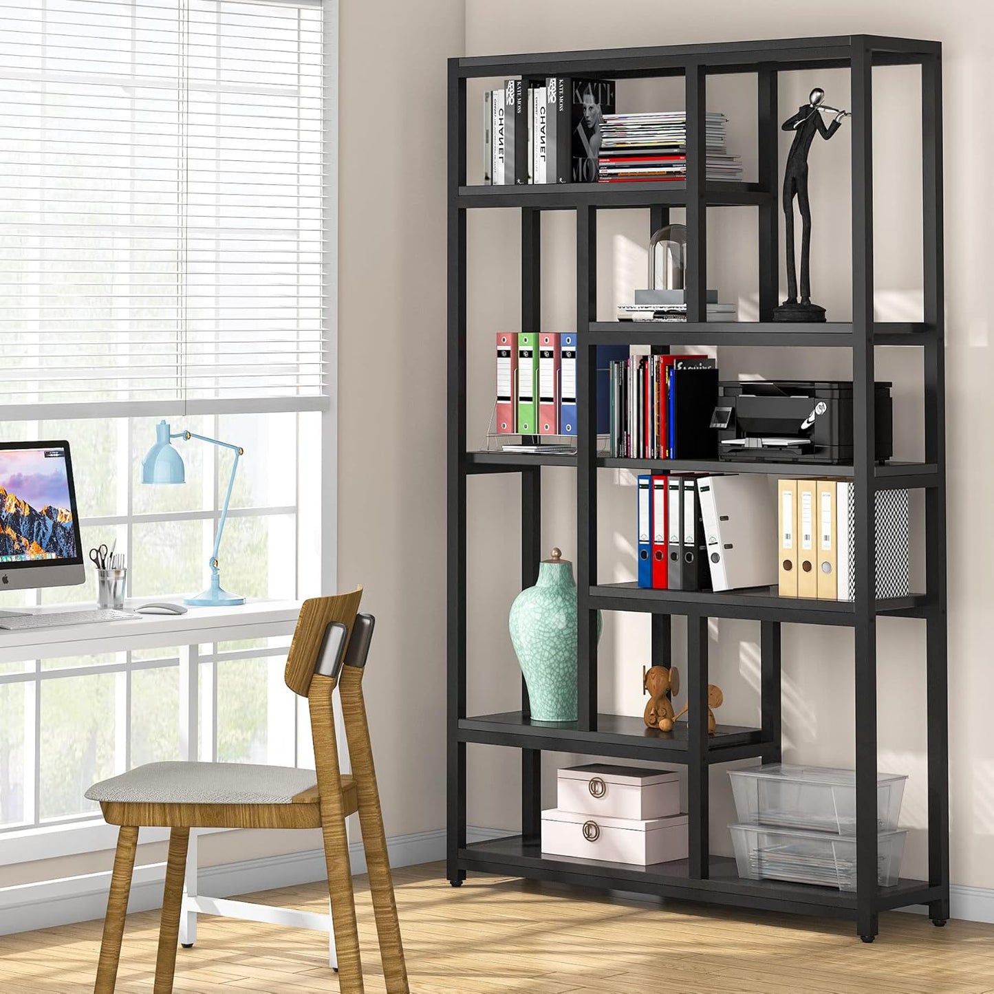 Tribesigns 79 Inch Extra Tall Bookshelf, 7-Tier Vintage Bookcase, Industrial 10-Shelf Open Storage Shelves Display Shelves Organizer for Home Office