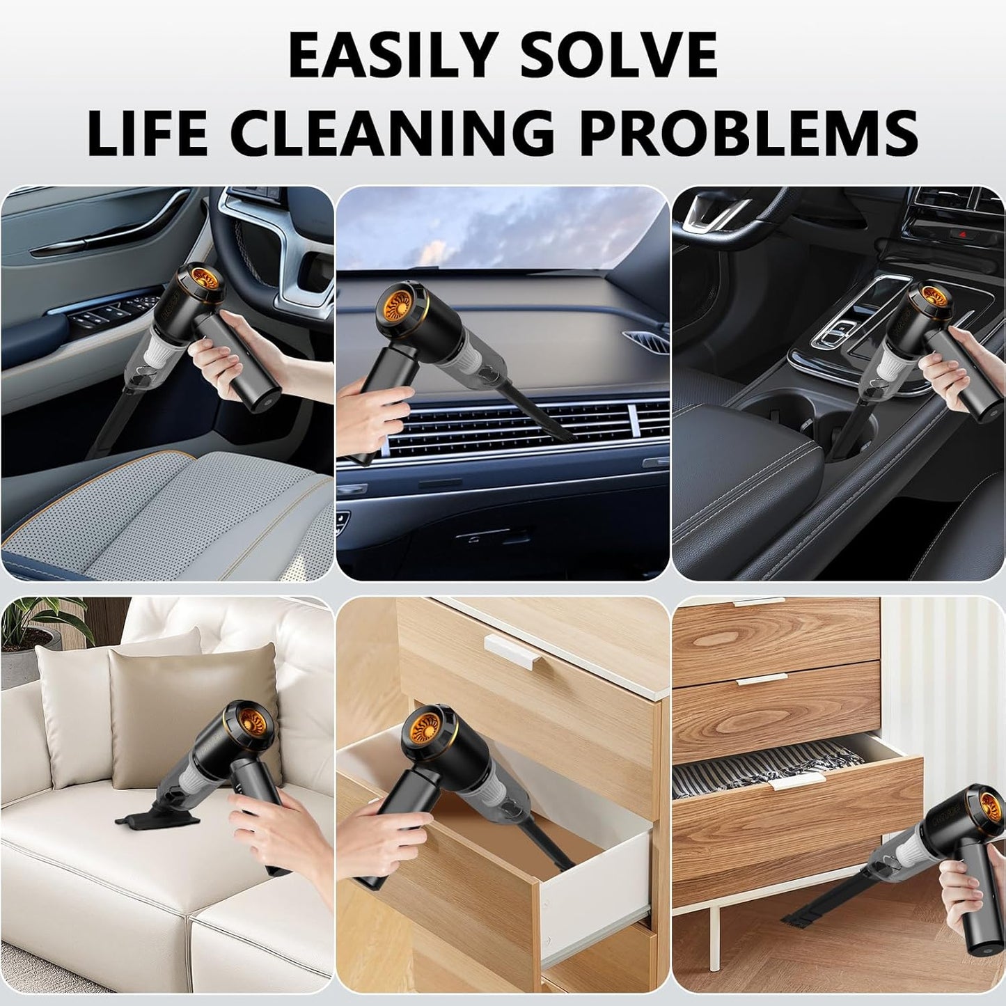 Handheld Vacuum,Car Vacuum Cleaner,4-in-1 20000PA High Power Portable Rechargeable Vacuum Cleaner with Brushless Motor, Small Handheld Vacuum & Air Blower & Pump-Black