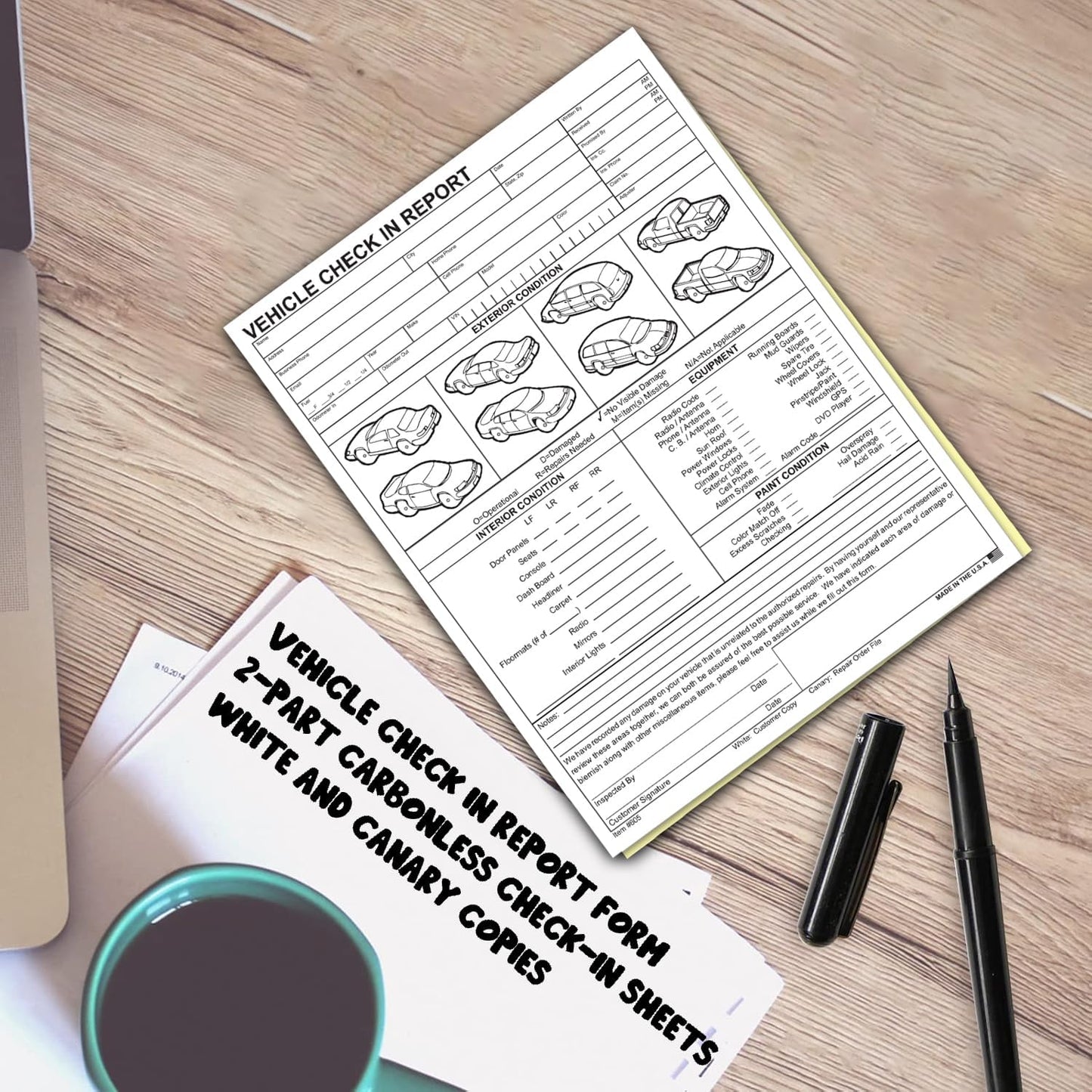 Vehicle Check-In Form Pad – 8.5" x 11" 2-Part Carbonless Auto Condition Report – White & Canary Copies – Service Intake Sheet for Car Dealerships, Repair Shops & Mechanics – Pack of 400