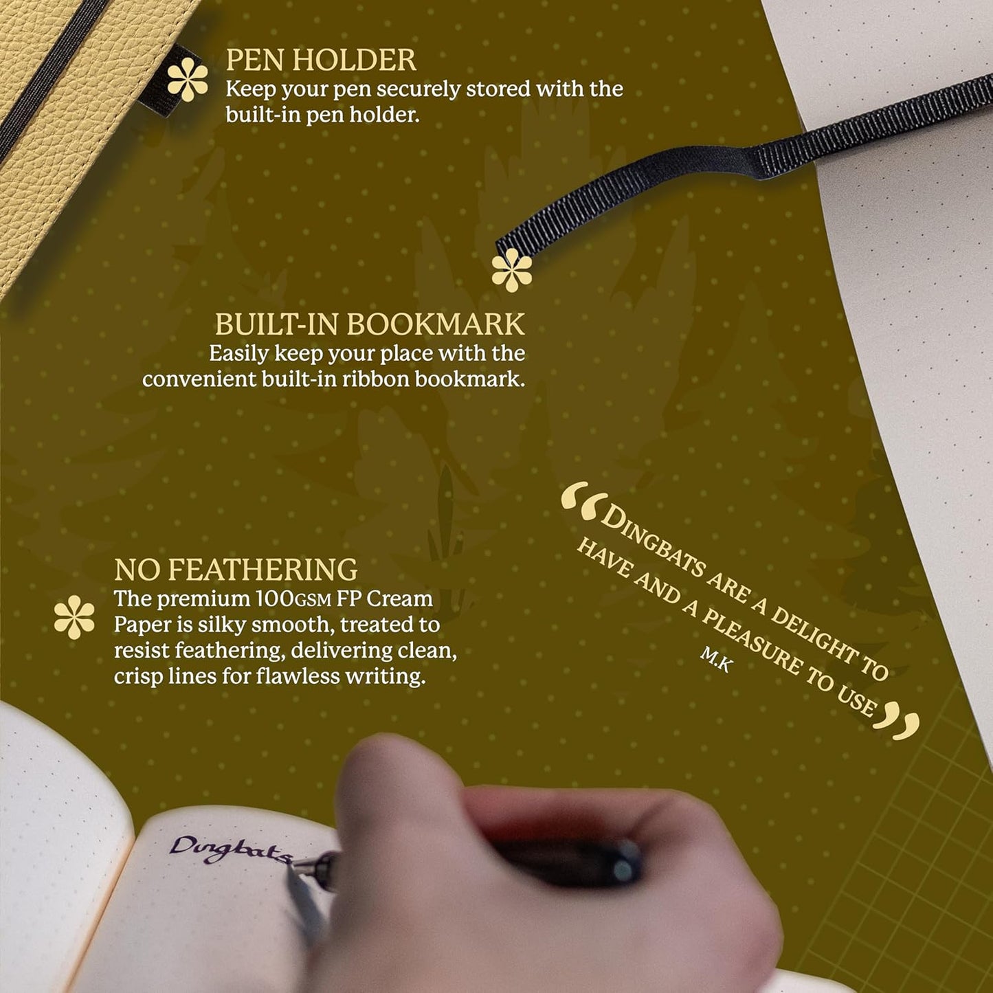 Dingbats* Wildlife Dotted Writing Journal Notebook A5 - Vegan Leather Hardcover - Ideal for Work, Travel - Pocket, Elastic Closure, & Bookmark