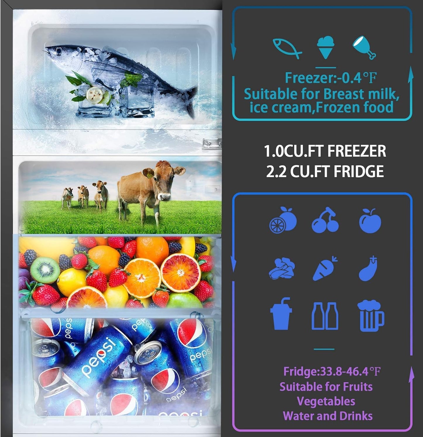 Mini Fridge With Freezer,3.2 Cu.Ft Compact Refrigerator,Mini Refrigerator With 2 Doors For Bedroom,Office,Kitchen,Apartment,Dorm(black.)