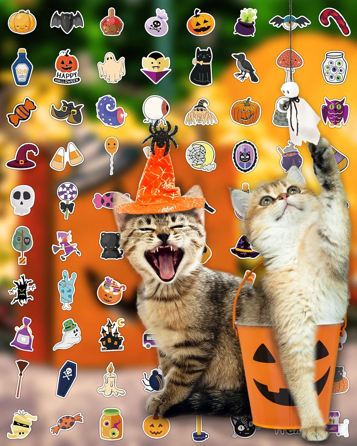 300 PCS Halloween Pumpkin Stickers, Vinyl Waterproof Stickers for Water Bottles Laptop Skateboard Computer, Halloween Party Favors Gifts Funny for Kids Teens Adults