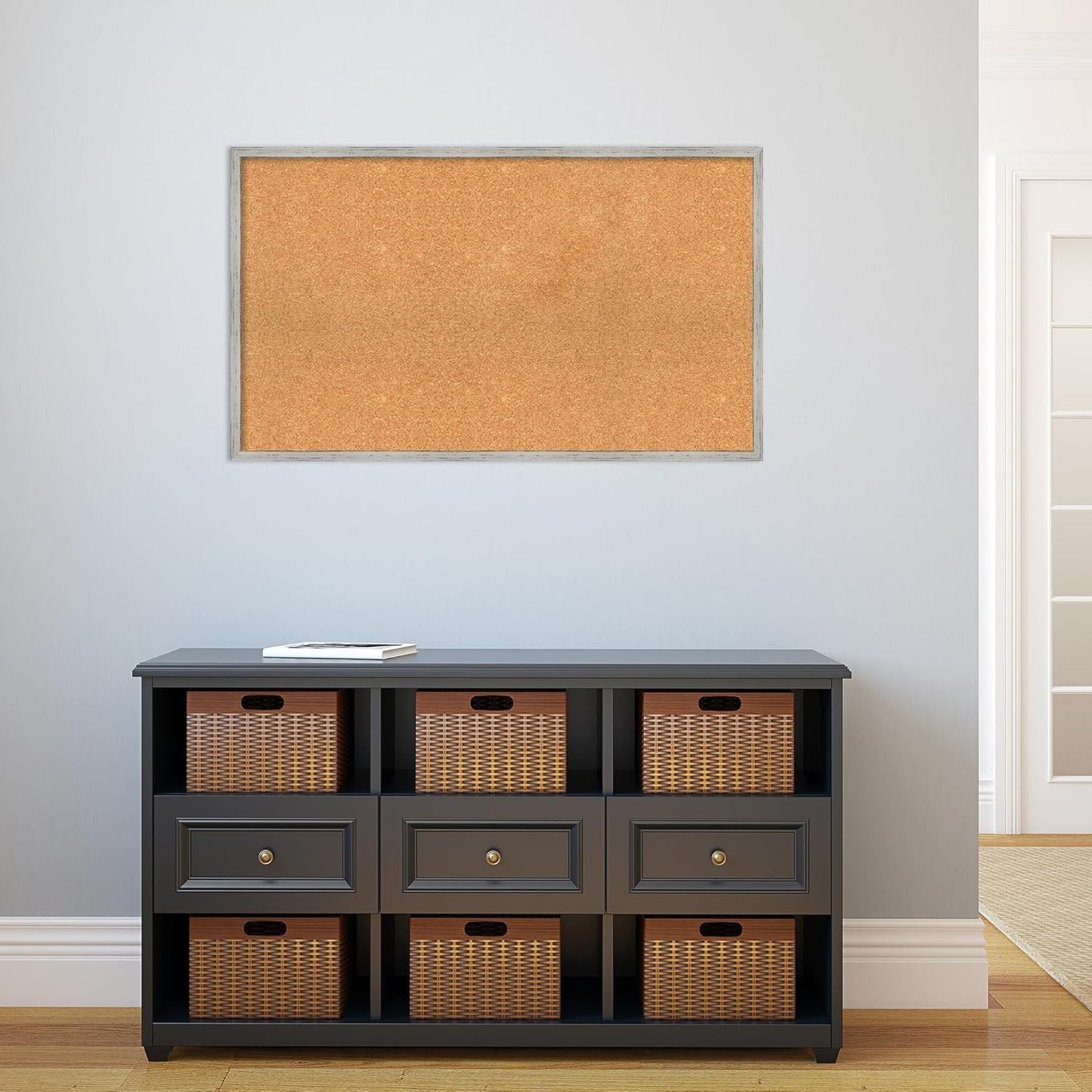 Amanti Art Natural Cork Board for Wall, 23x39 Vision Board with White Frame, Large Corkboard Office Decor for Home Organization, Cottage Corkboard Pinboard to Display Items for Home Organization in