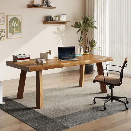 Solid Wood Desk 55 inches, Wood Computer Desk,Home Office Desk Wooden Rustic Writing Desk Modern Simple Design,Ideal for Study, Writing, Dining