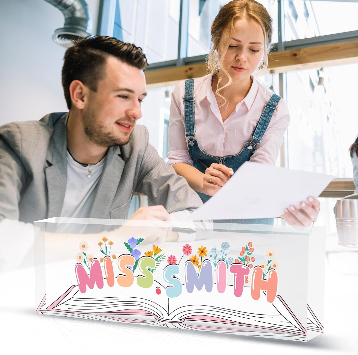 Teacher Name Plate for Desk, Desk Name Plate Personalized Acrylic Office Desk Decor, Teacher Appreciation Gifts The Office Gifts for Teacher