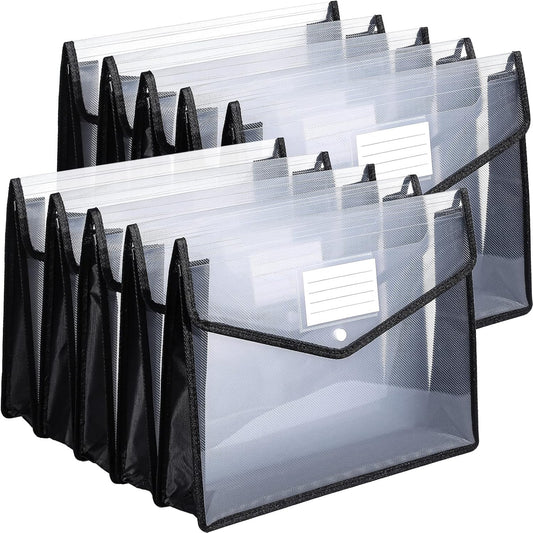 10 Pieces Plastic File Folders Envelope Expanding File Wallet Organizer Documents Folder with Snap Closure and Pocket B4 Waterproof Transparent Pouch for School Office(Black,Horizontal)