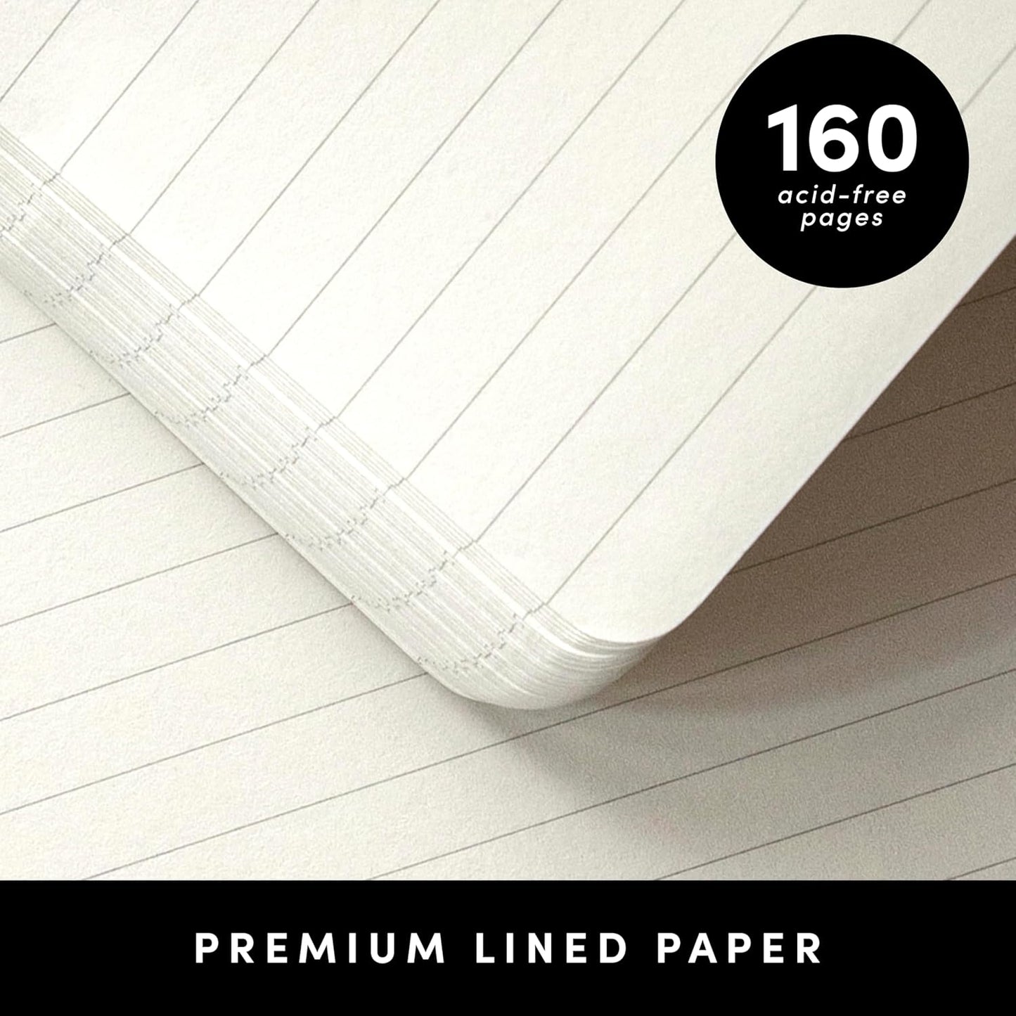 PAPERAGE Lined Journal Notebook, 5 Pack, (Black), 160 Pages, Medium 5.6 in x 8 in - 100 GSM Thick Paper – Hardcover Journaling Notebook for Work, School & Note Taking