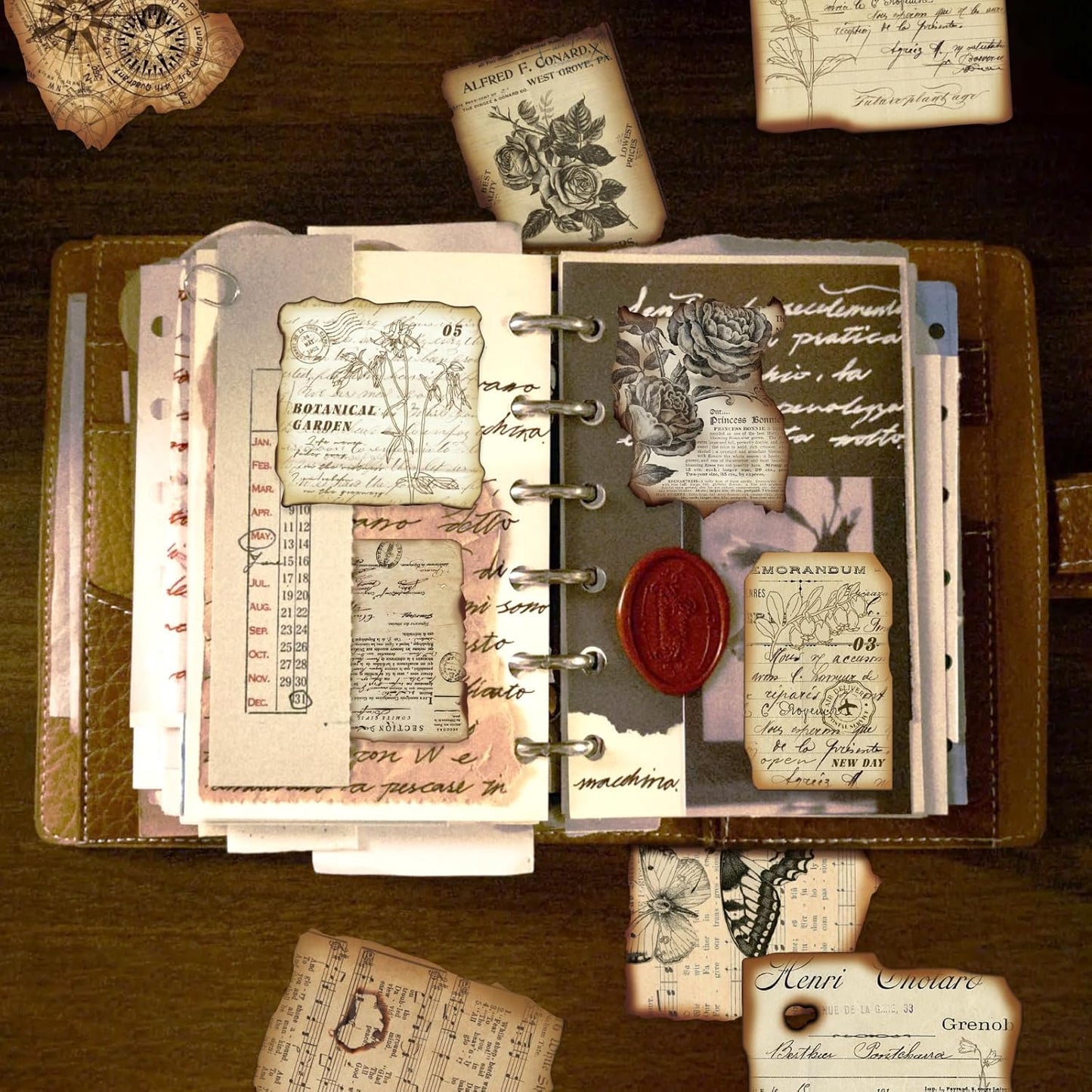 PRSTINCOL Vintage Journaling Stickers,Scrapbook Supplies for Planners,100Pcs Junk Journal Supplies with Antique Map Prints, Distressed Edges for Kids Teenagers Adults