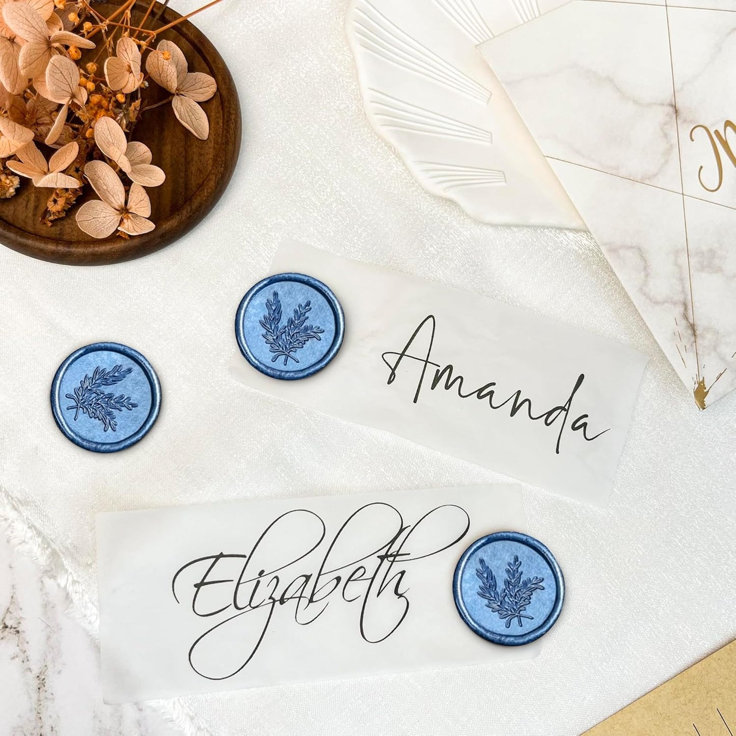 50Pcs Wax Seal Stickers Handmade Envelope Seals Self Adhesive Wax Stickers for Wedding Party Invitations, Envelope, Gift Wrap, Christmas(Rosemary Style, Blue)