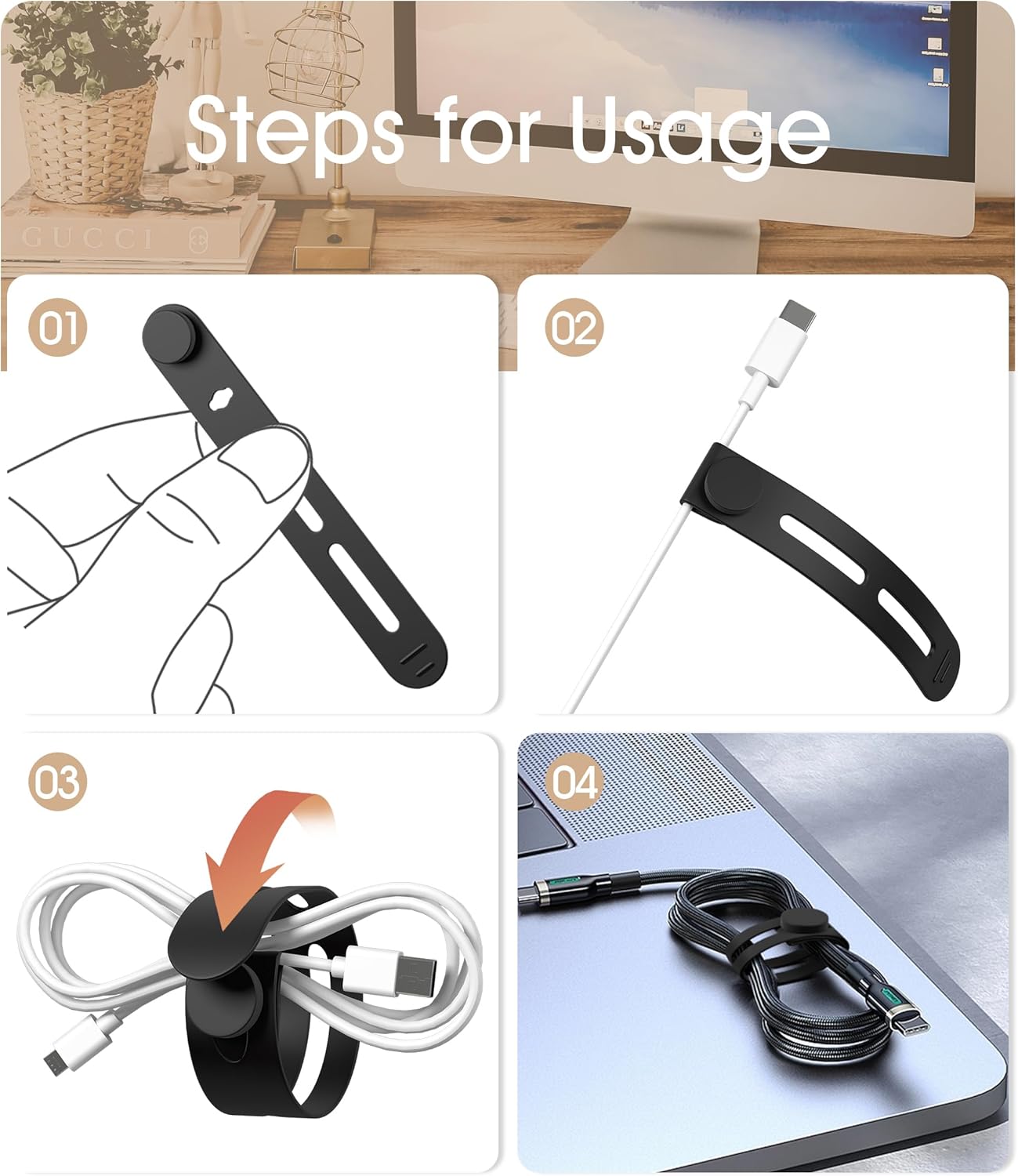 35Pcs Nearockle Reusable Cable Ties, Adjustable Silicone Cord Organizer Small Zip Ties for Charging Cords Earphone Computer Wire, Office Desk Cable Management Travel Accessories(Multi)