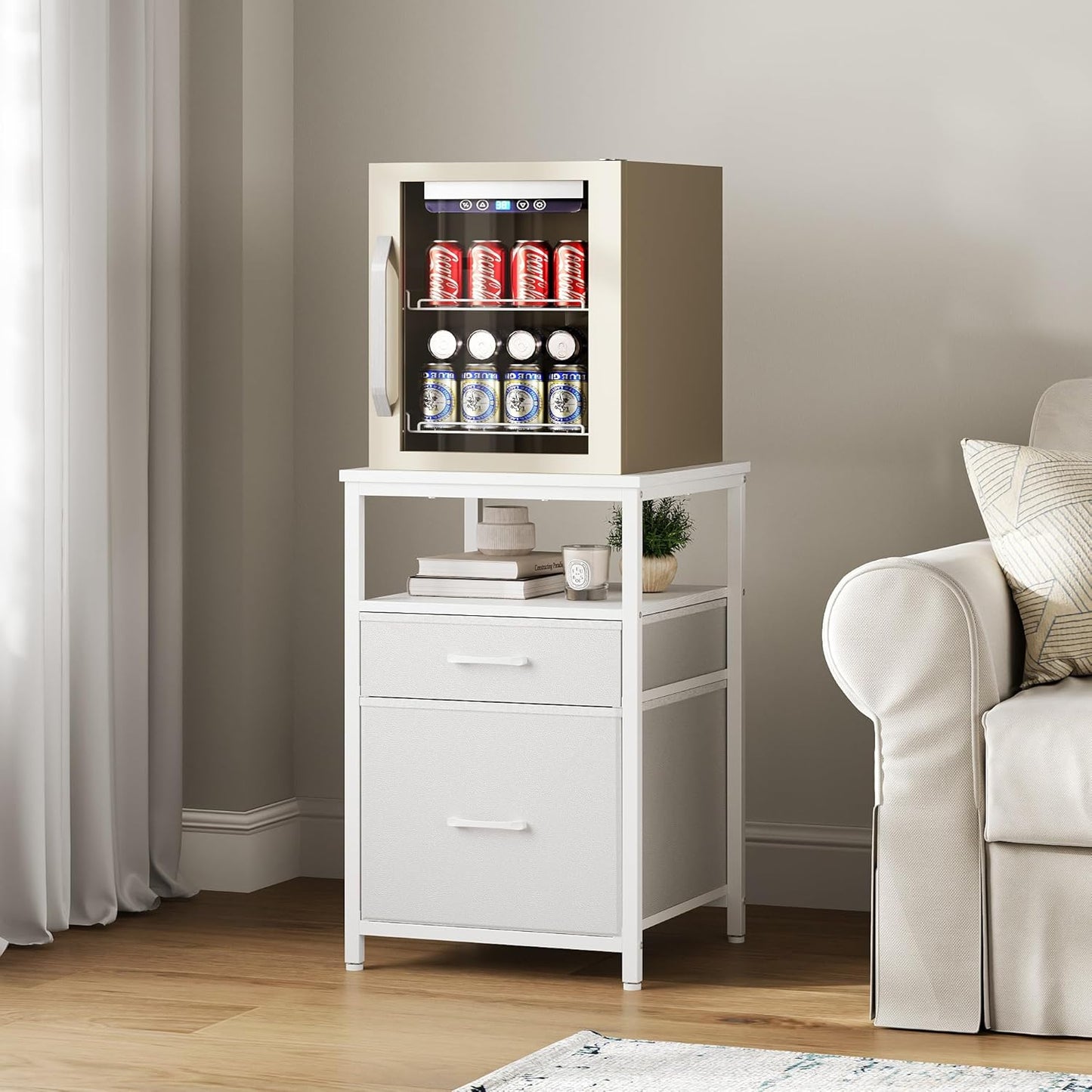 Mini Fridge Stand with 3 Storage, Mini Fridge Cabinet, Beverage Fridge Table, Heavy Duty 18.11" L* 18.11" W Tabletop, for Dorm, Apartment,Office, Bedroom Black HB03BXW