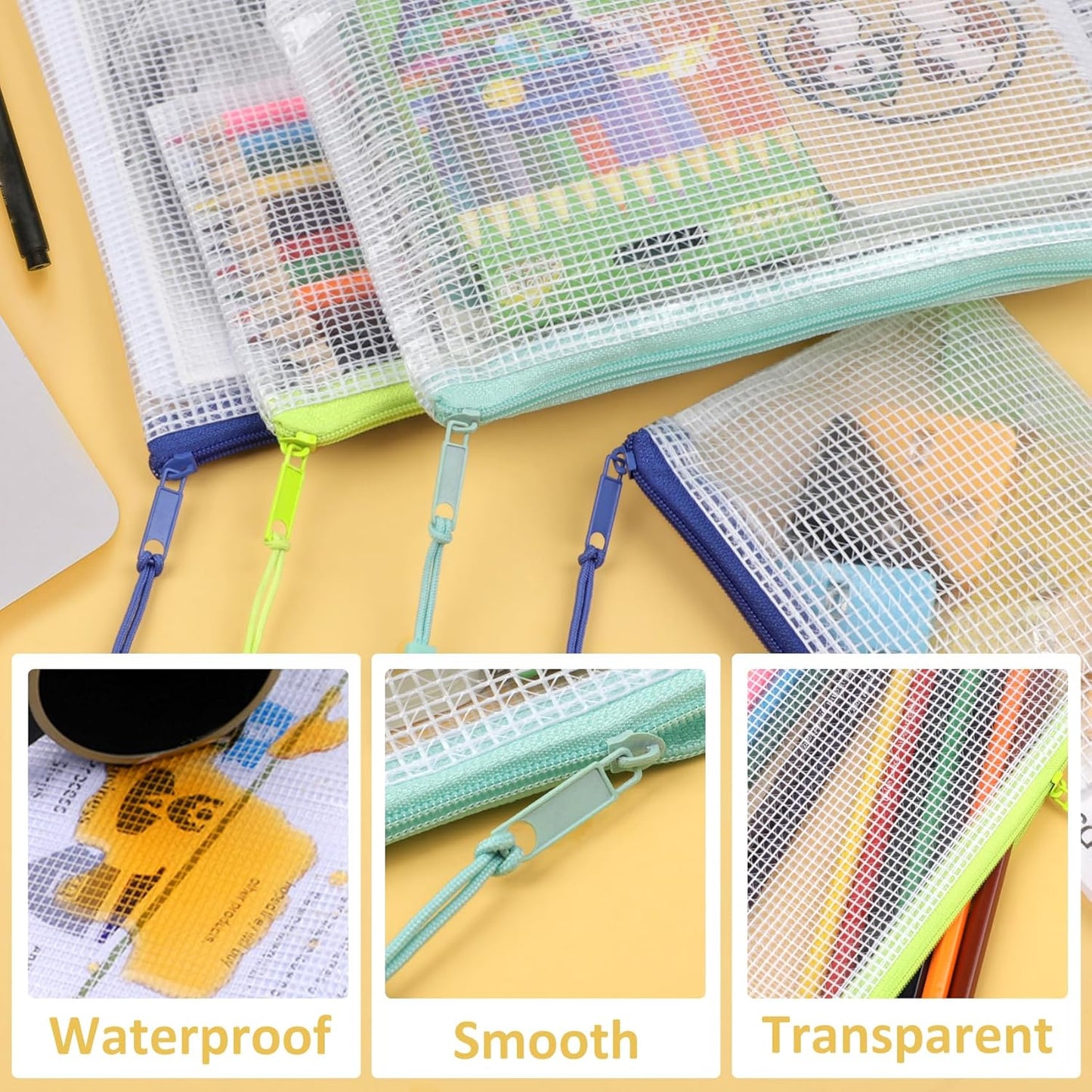 42pcs Mesh Zipper Pouch Bags, Puzzle Bag for Organizing Storage,12 Colors for Puzzles Board Game Storage, 8 Sizes for Reusable Plastic Zip Organizer for Travel