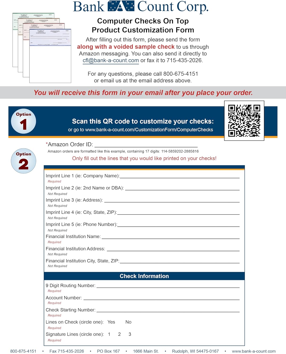 Computer Checks on Top - Custom Laser Business Checks Compatible with QB accounting software, Blue (2000)