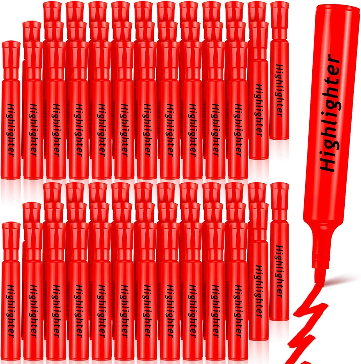 Qilery 72 Pack Highlighters Bulk, Tank Style Chisel Tip Highlighters Markers Quick Drying for Kids and Adult Coloring, Classroom Home Office School Supplies (Red)