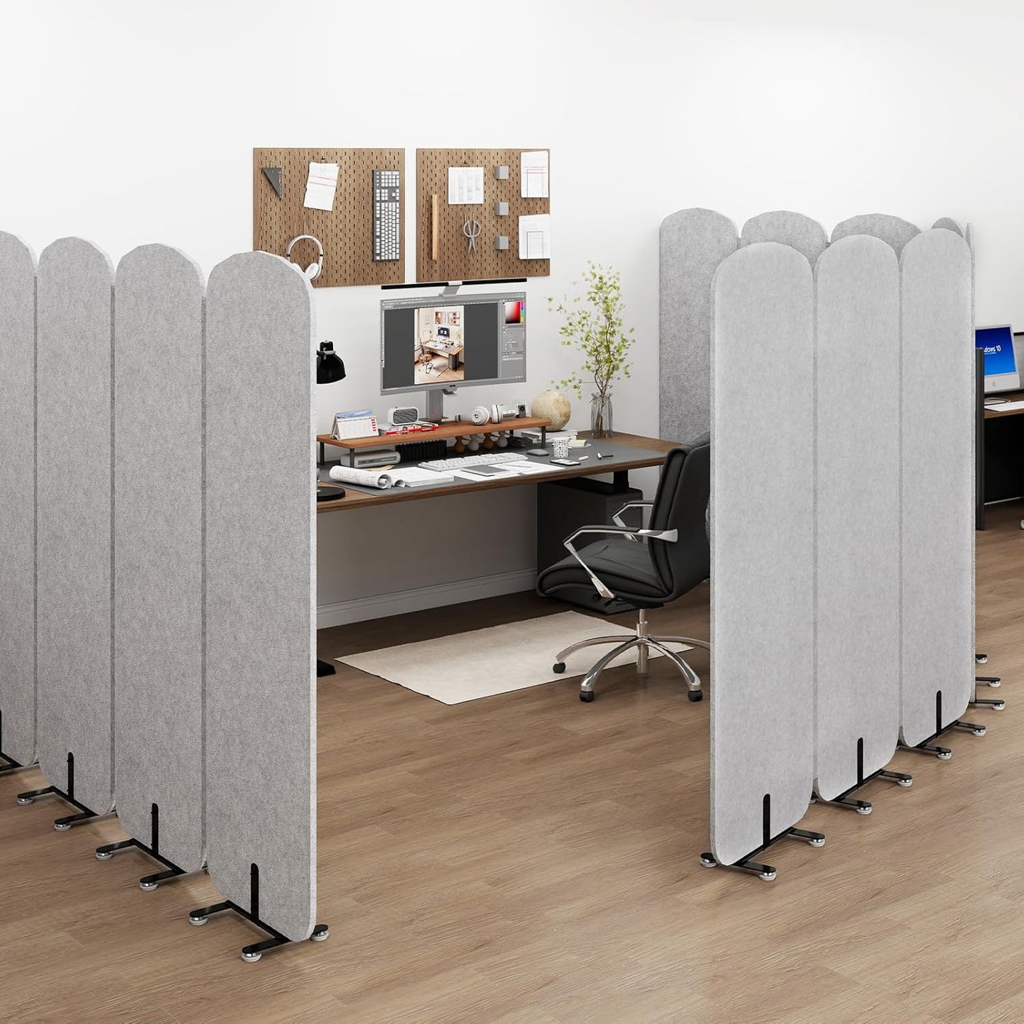 Natwind 3 Panel 73.2 x 71 inch Office Room Privacy Protect Space Divider Portable Partition,Wall Folding Cubicle Indoor Freestanding Acoustic Partition Temporary for Office Room
