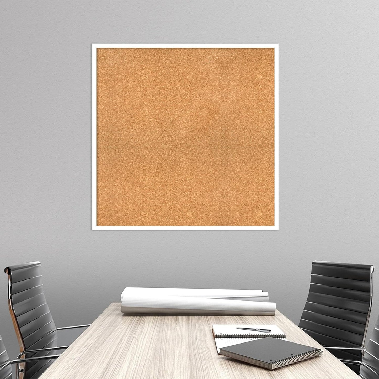 Amanti Art Natural Cork Board for Wall, 35x35 Vision Board with White Frame, Oversize Corkboard Office Decor for Home Organization, Modern Corkboard Pinboard to Display Items for Home Organization in