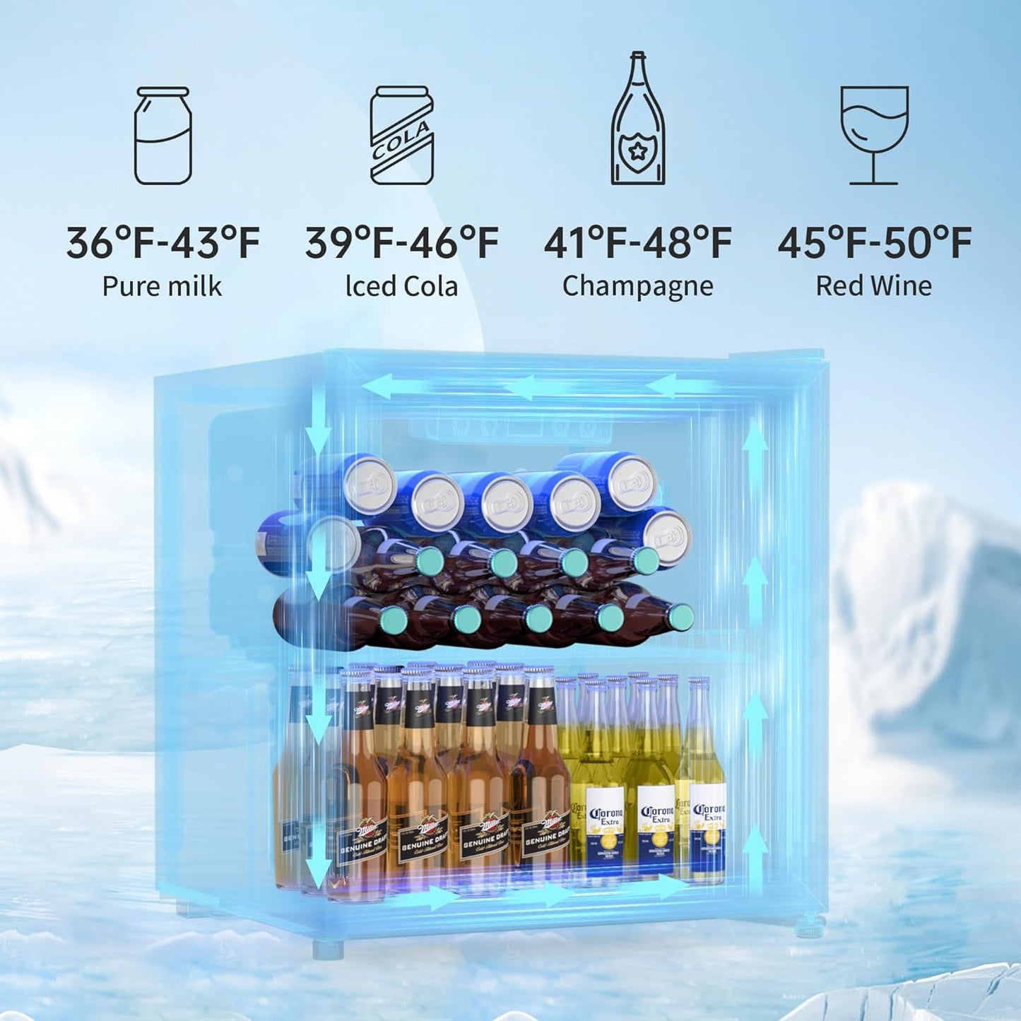 Beverage Refrigerator and Cooler, Freestanding Drink Dispenser for Soda Beer or Wine,70 Can Mini Fridge with Glass Door,Digital Temperature Control,Home, Bar, Office (Silver 1.78 Cu,Ft)