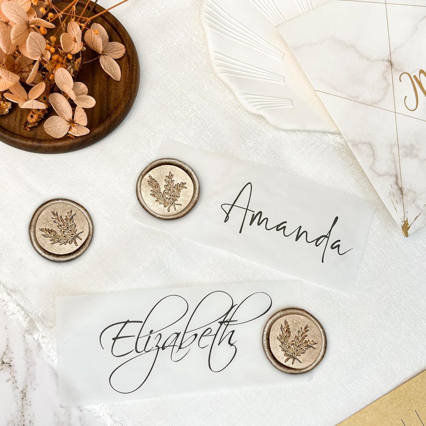 100Pcs Wax Seal Stickers Handmade Envelope Seals Self Adhesive Wax Stickers for Wedding Party Invitations, Envelope, Gift Wrap, Christmas(Rosemary Style, Champagne Gold)