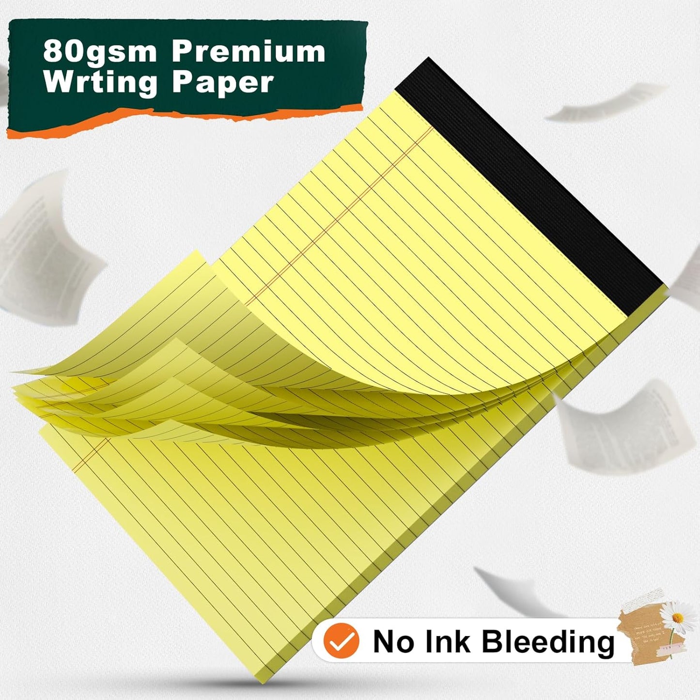 Legal Pads 8.5 x 11 Yellow Note Pads 8.5 x 11.75 Wide Ruled Writing Pads Lined Notepad for Home, School, Office Use, 80gsm Perforated Paper - Sturdy Cardboard Backing Support, 5 Pack (30 Sheets/Pad)